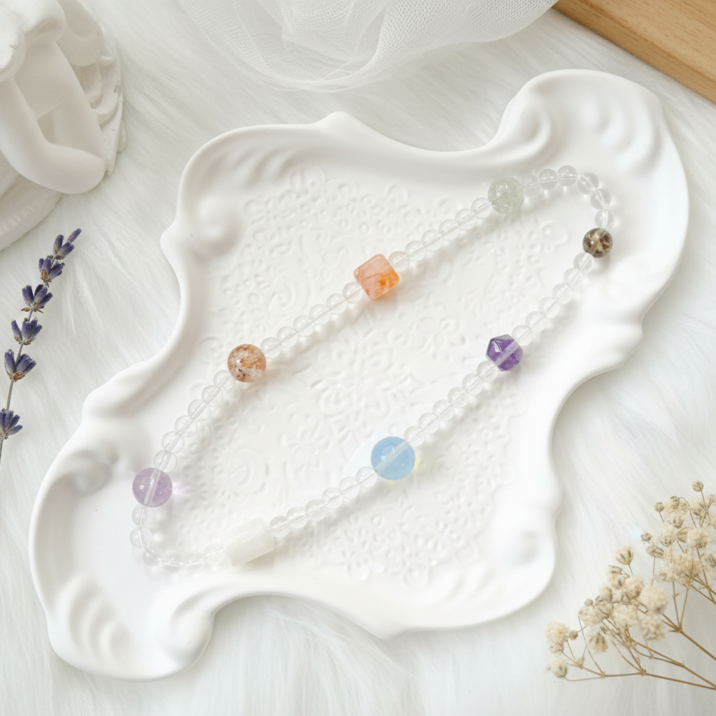 Rainbow Healer – Smoky Quartz, Amethyst, Aquamarine & Phantom Quartz Bracelet