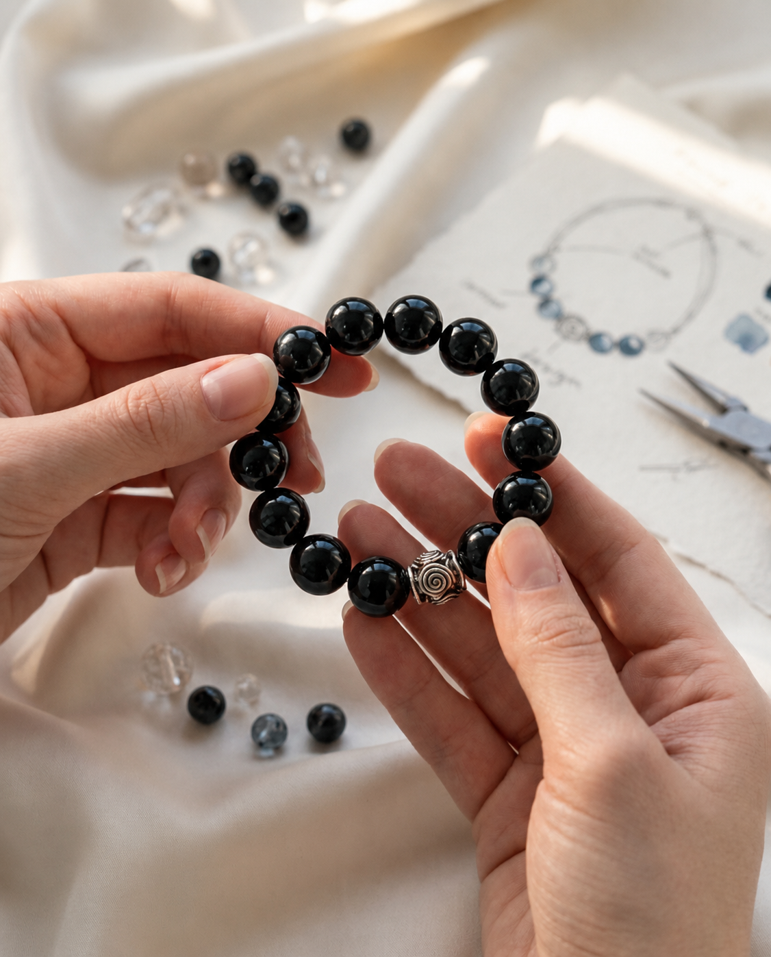 Spiral Guardian 14mm Obsidian Bracelet | Protection & Grounding | Harmysoul