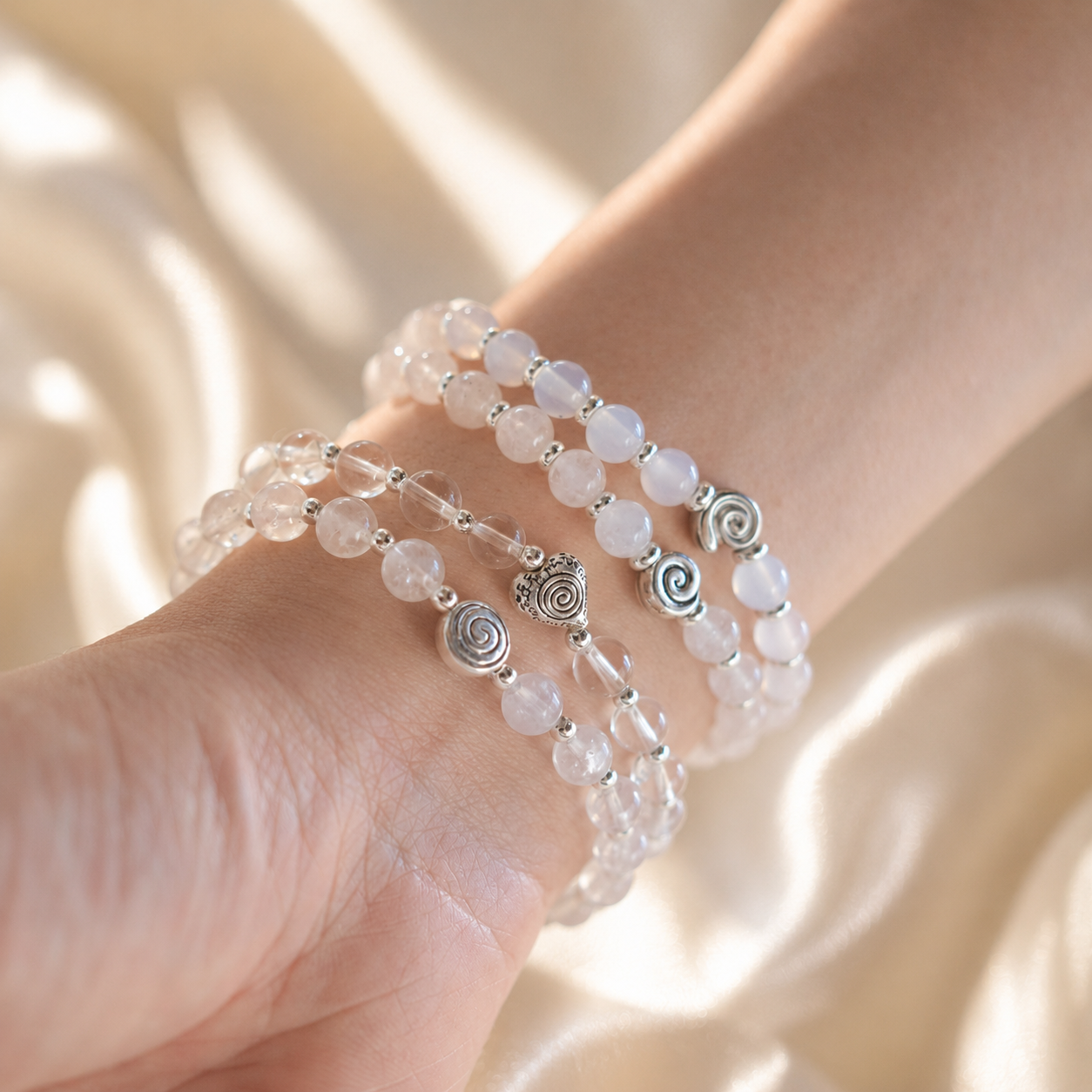 Spiral Core Silver Edition 6mm Crystal Bracelet | Minimal Everyday Bracelet | Harmysoul