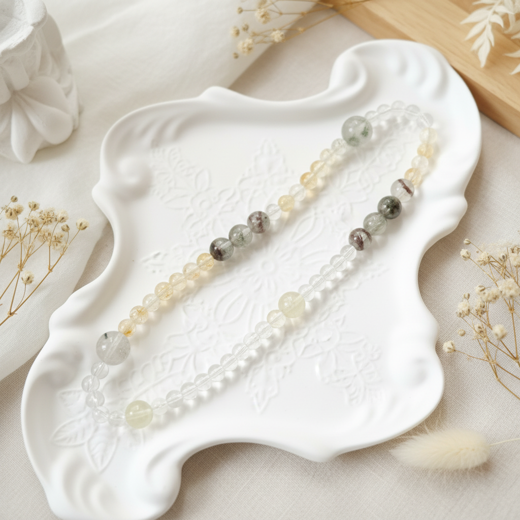 Abundance & Clarity – Golden Rutilated Quartz, Green Phantom & Clear Quartz Bracelet