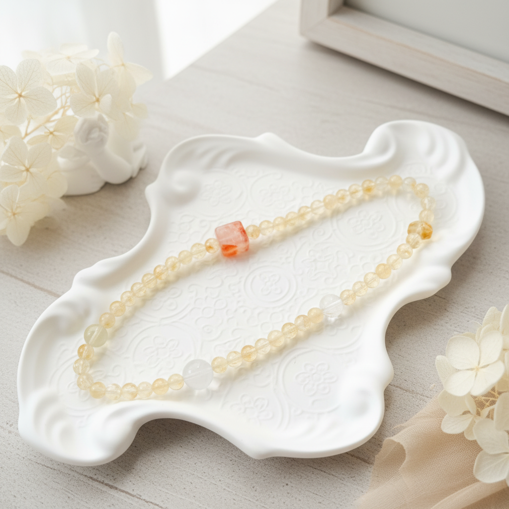 Abundance & Warm Light – Citrine, Red Rutilated Quartz & Himalayan Quartz Bracelet