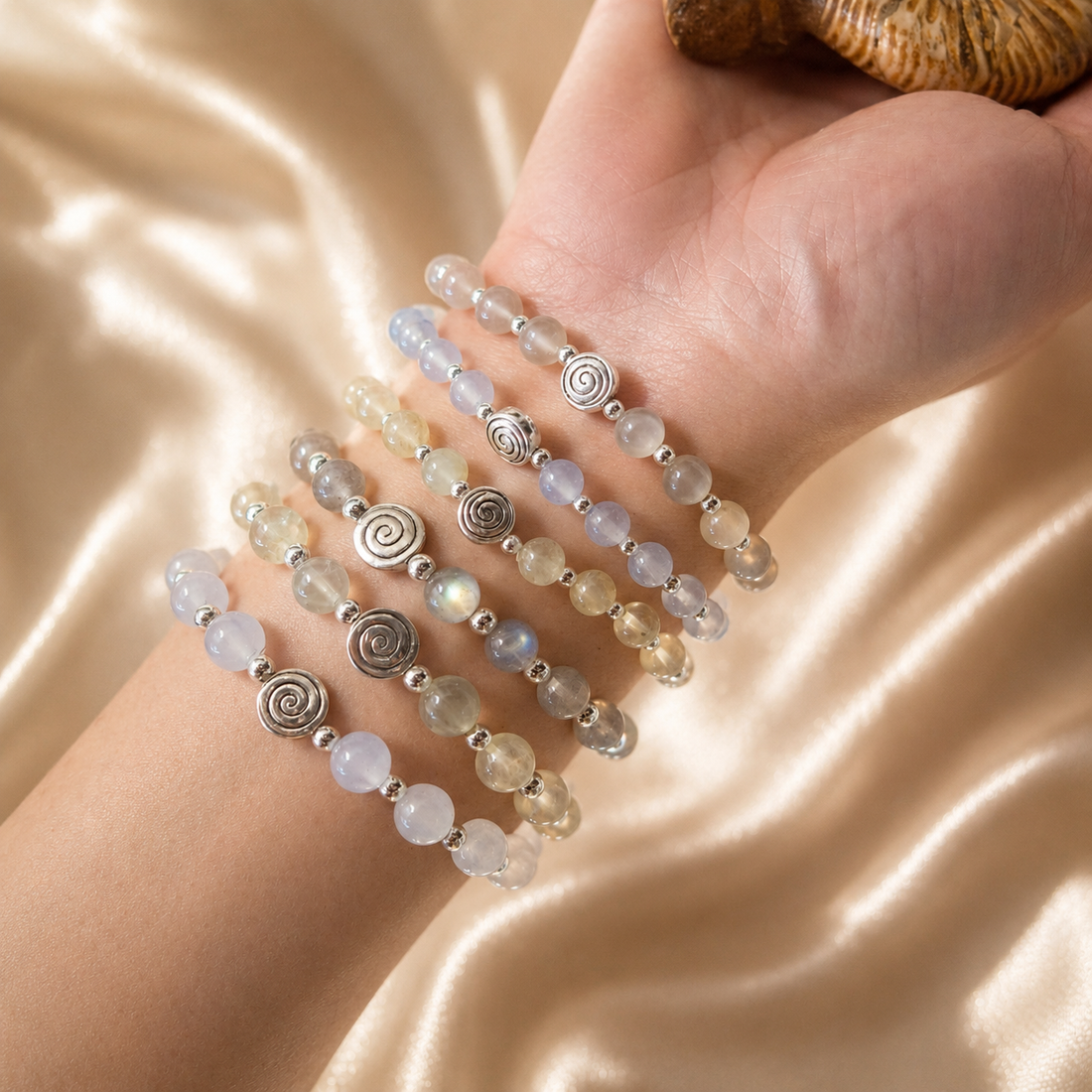 Spiral Core Silver Edition 6mm Crystal Bracelet | Minimal Everyday Bracelet | Harmysoul