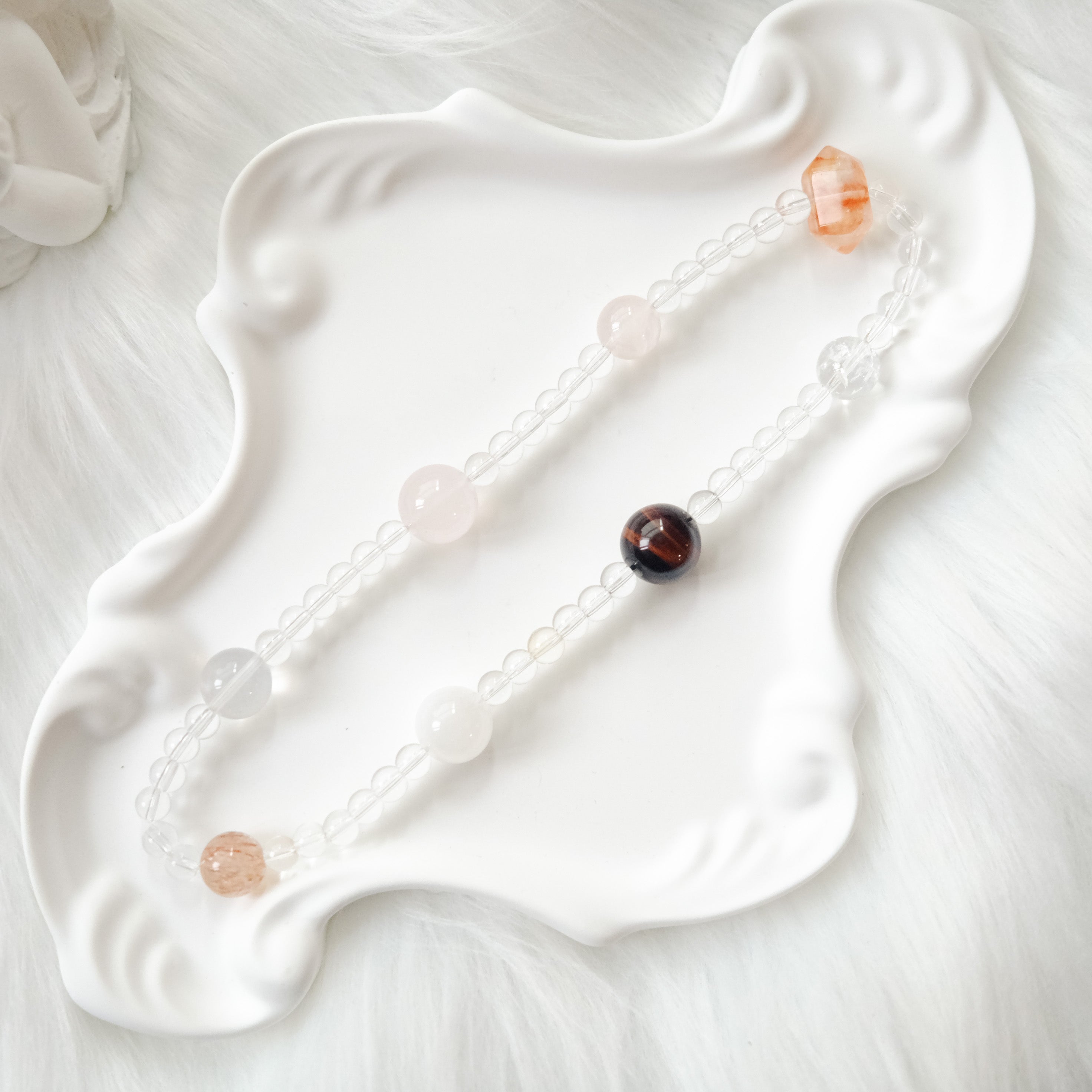 Emotional Balance & Inner Strength – Rose Quartz, Red Tiger’s Eye & Snow Phantom Quartz Bracelet