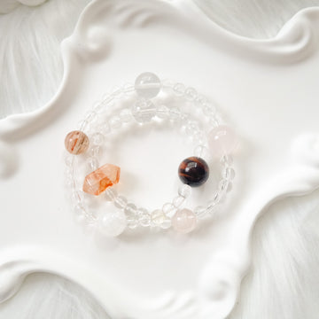 Emotional Balance & Inner Strength – Rose Quartz, Red Tiger’s Eye & Snow Phantom Quartz Bracelet