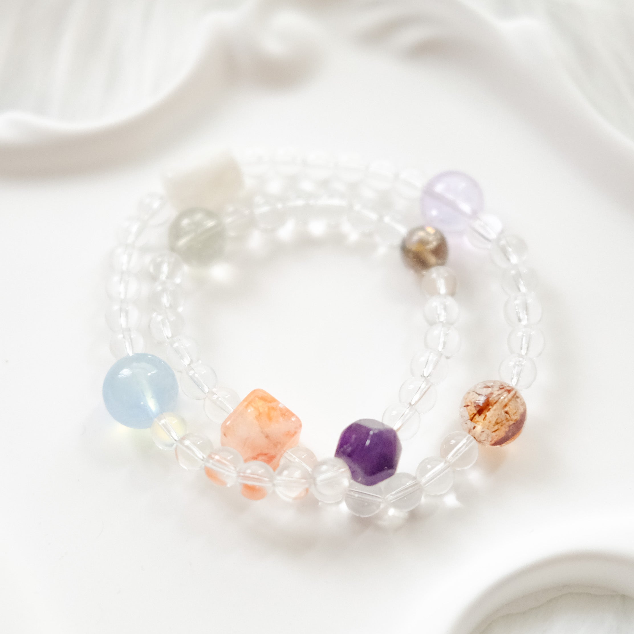 Rainbow Healer – Smoky Quartz, Amethyst, Aquamarine & Phantom Quartz Bracelet