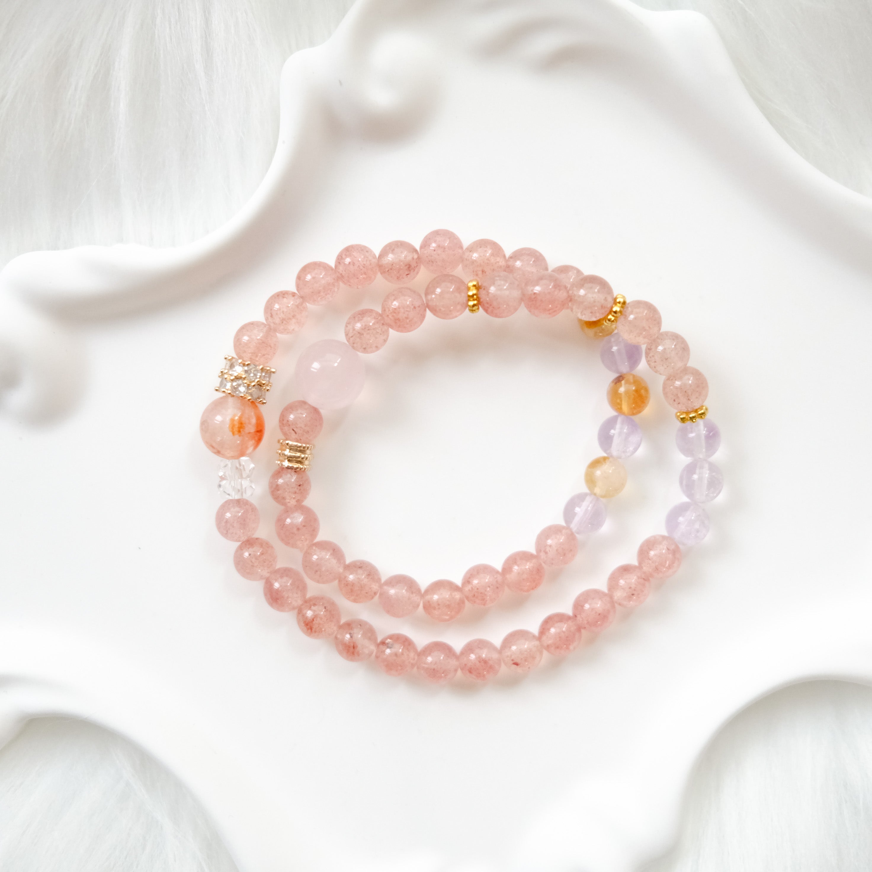 Love & Harmony – Strawberry Quartz, Amethyst, Rose Quartz & Citrine Bracelet