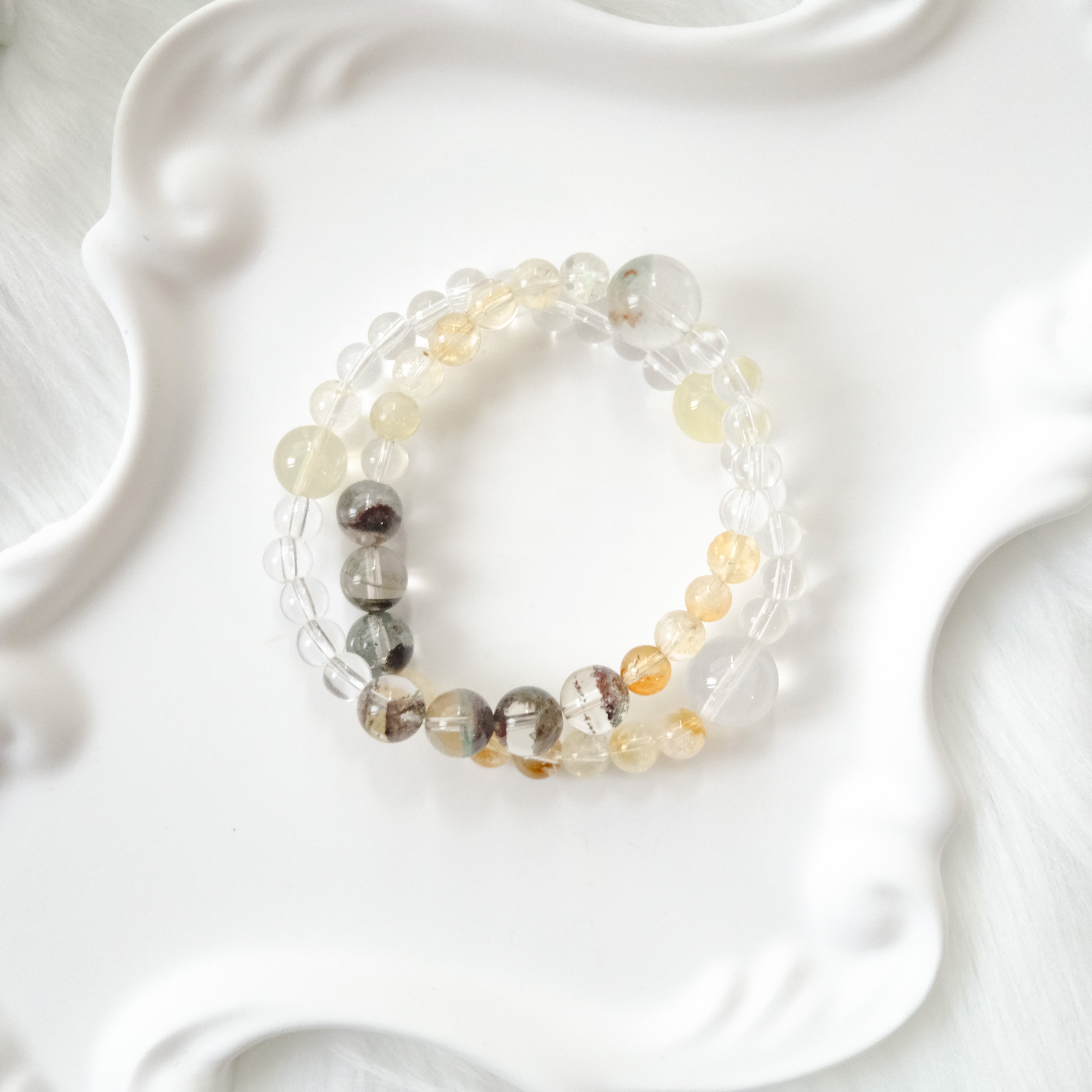 Abundance & Clarity – Golden Rutilated Quartz, Green Phantom & Clear Quartz Bracelet