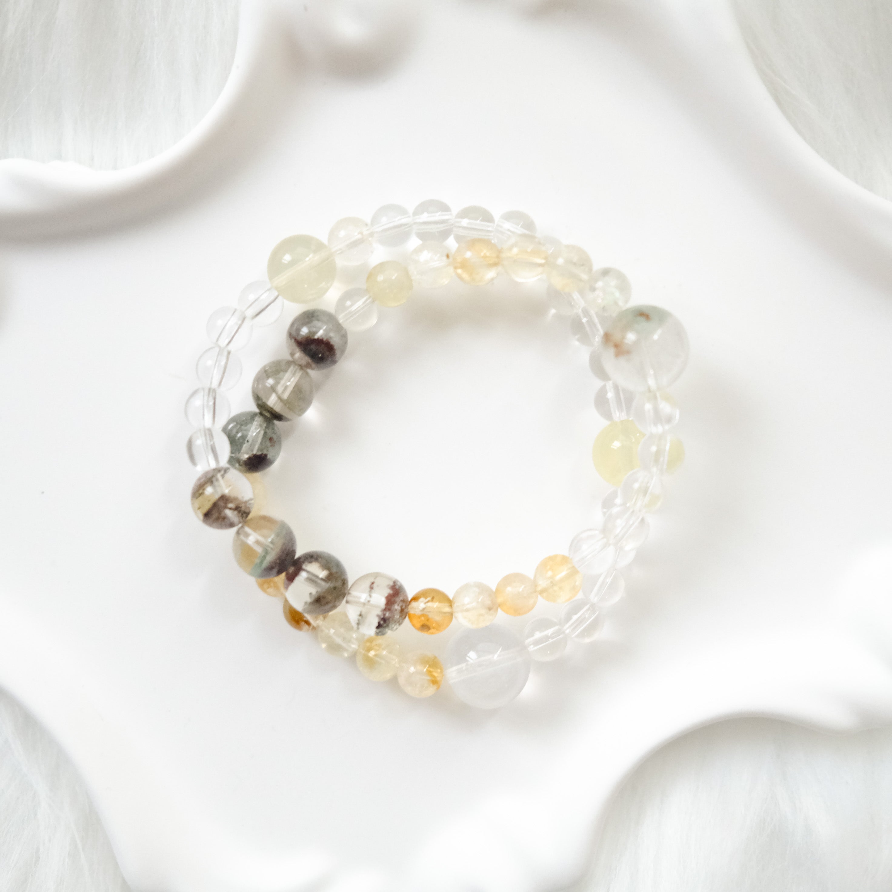 Abundance & Clarity – Golden Rutilated Quartz, Green Phantom & Clear Quartz Bracelet
