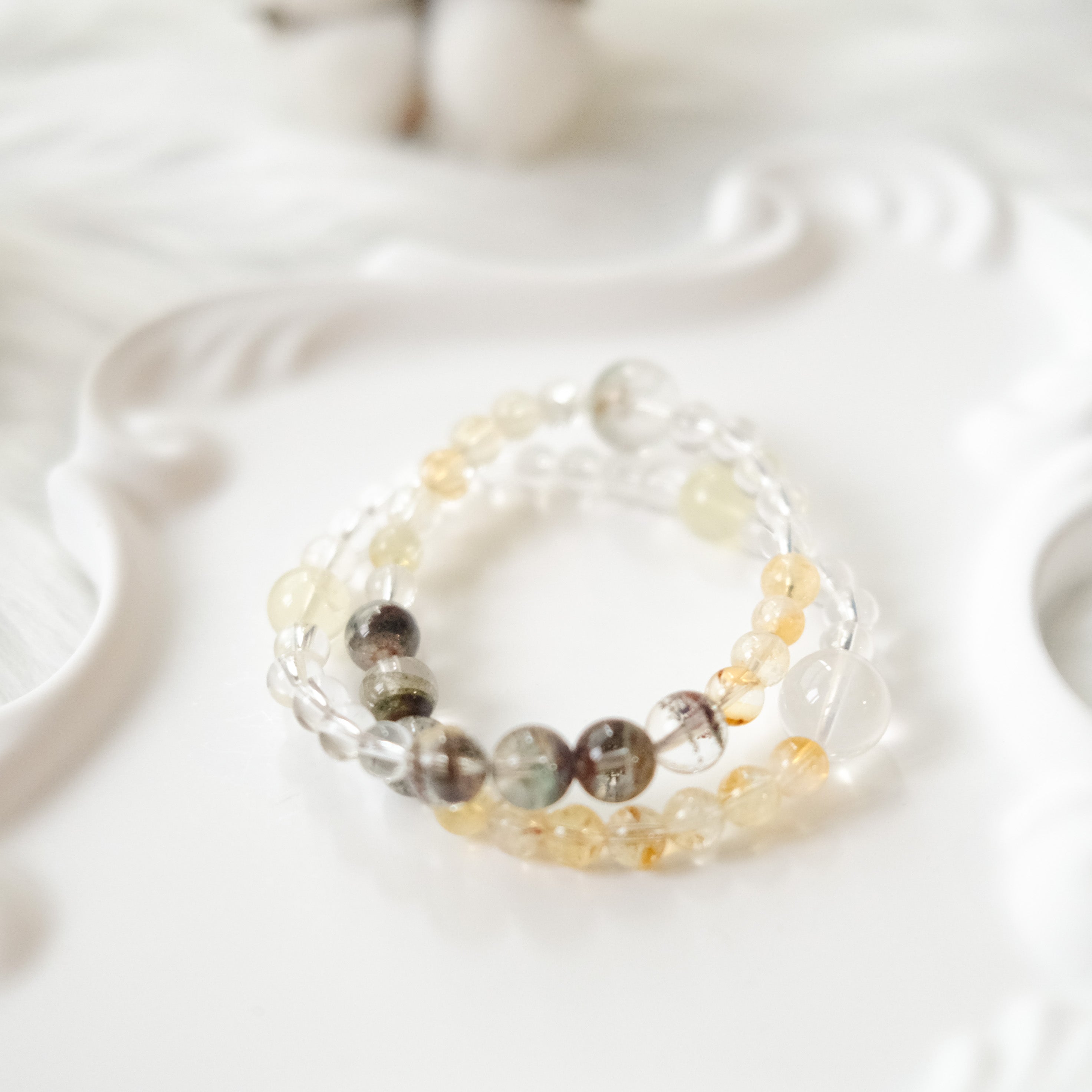 Abundance & Clarity – Golden Rutilated Quartz, Green Phantom & Clear Quartz Bracelet