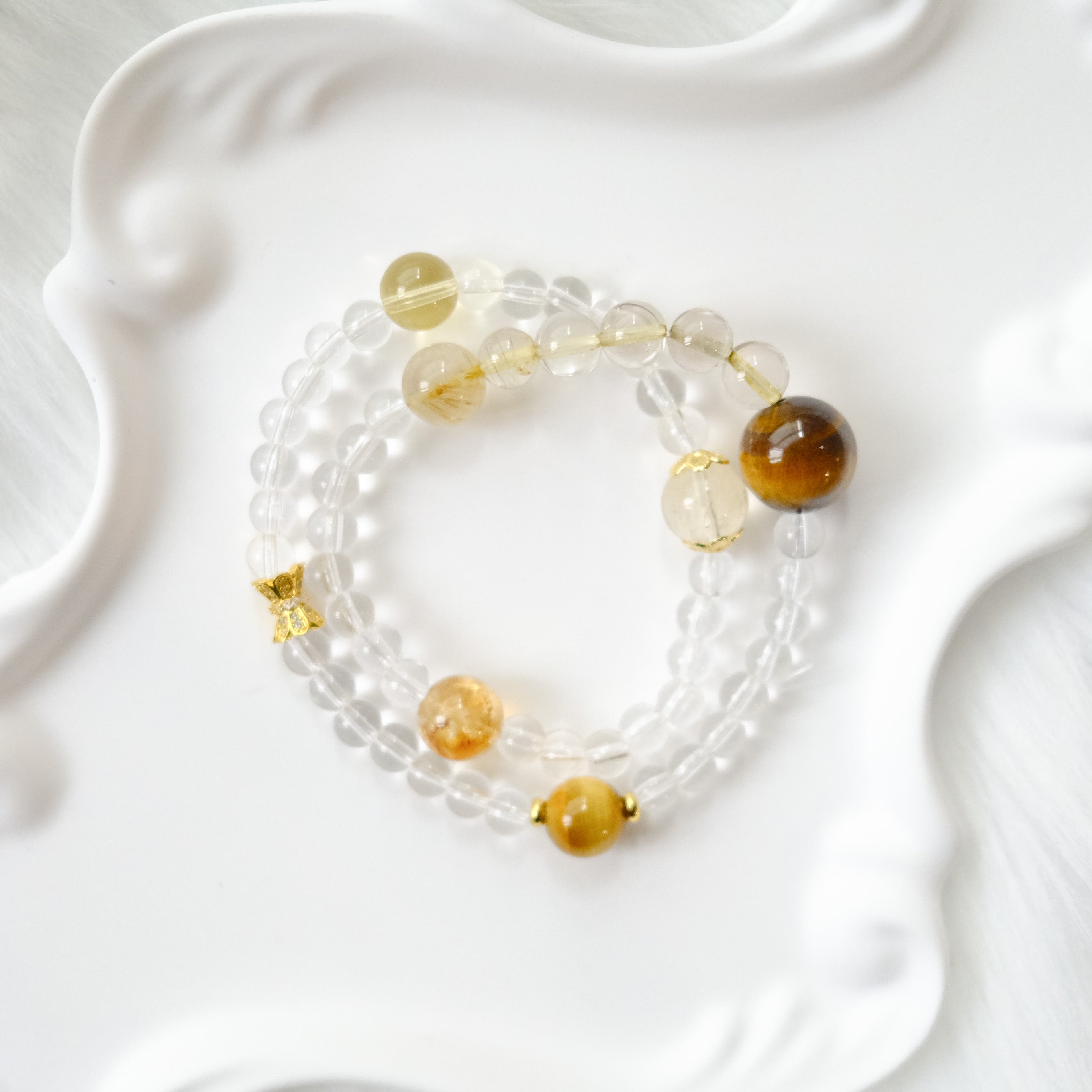 Strength & Clarity – Rutilated Quartz, Tiger’s Eye & Clear Quartz Bracelet