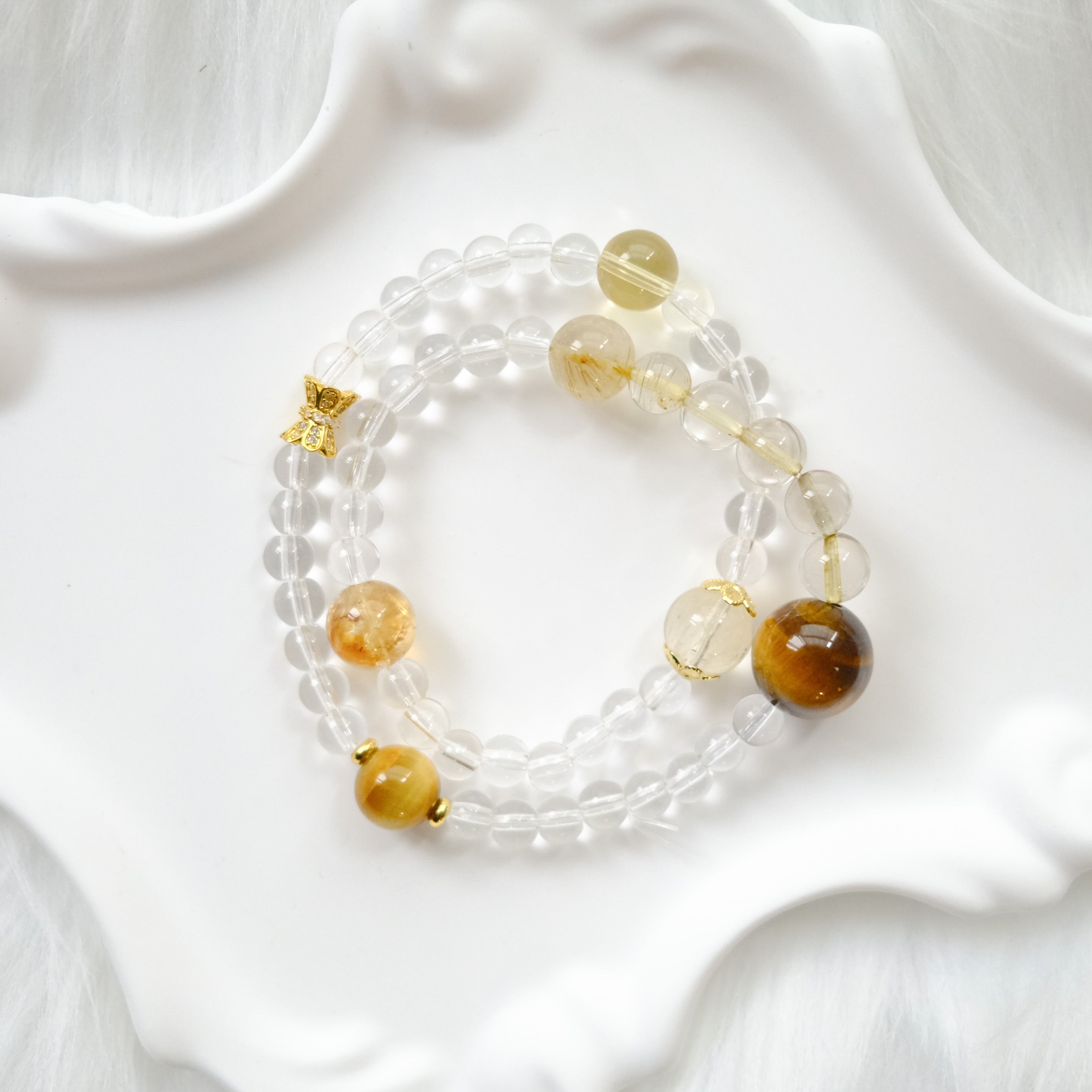Strength & Clarity – Rutilated Quartz, Tiger’s Eye & Clear Quartz Bracelet