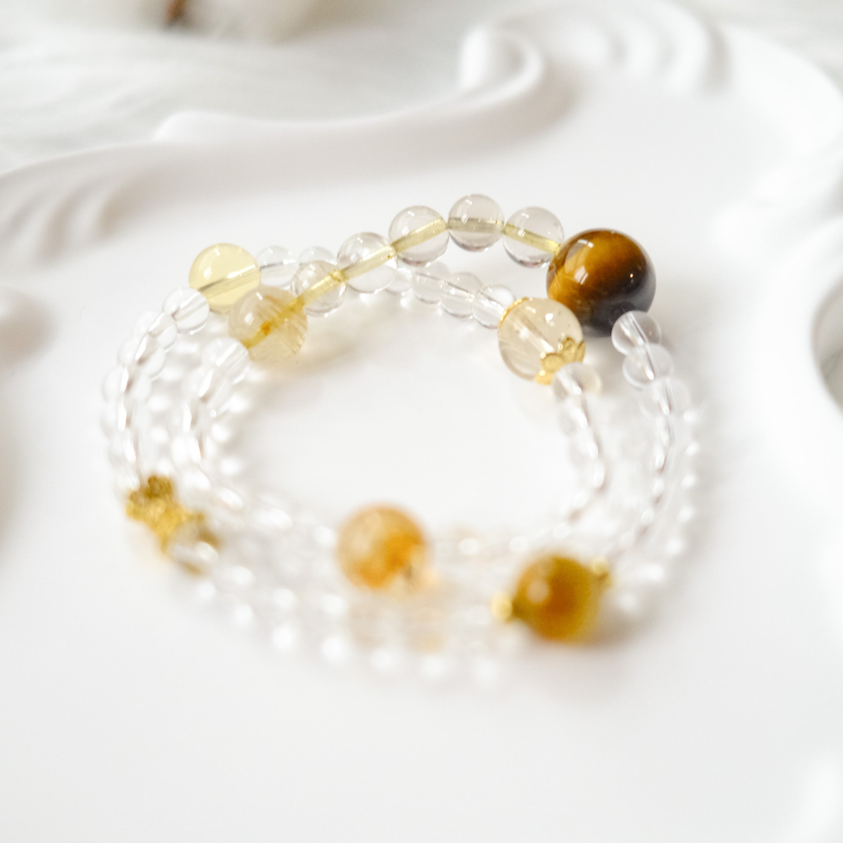 Strength & Clarity – Rutilated Quartz, Tiger’s Eye & Clear Quartz Bracelet