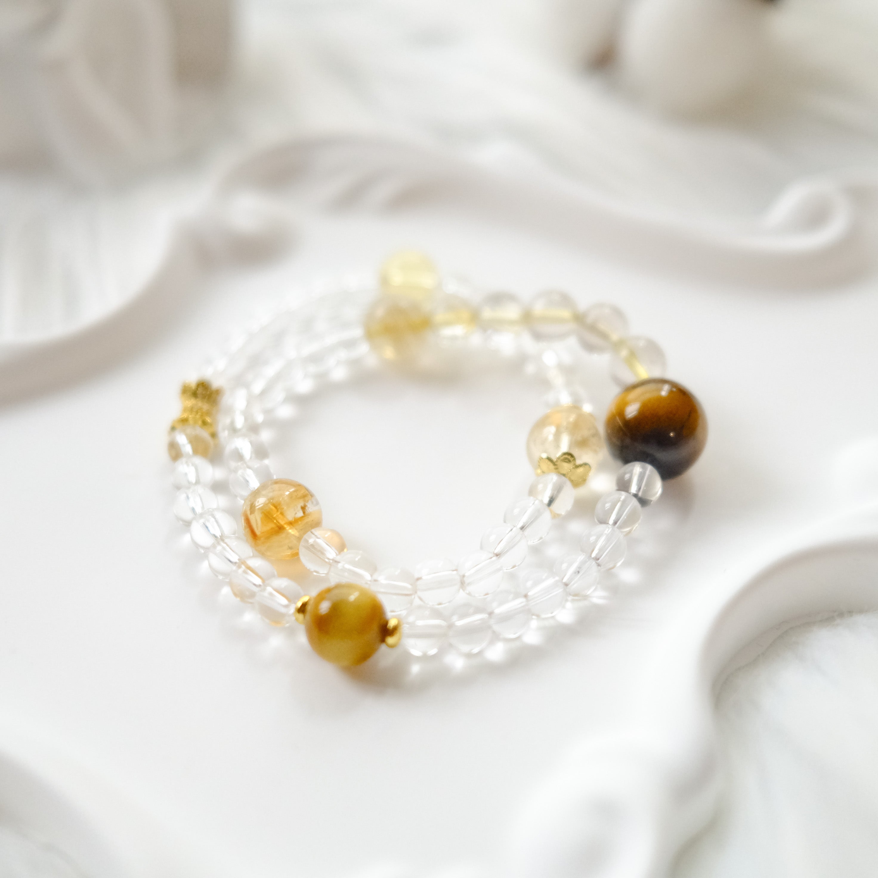 Strength & Clarity – Rutilated Quartz, Tiger’s Eye & Clear Quartz Bracelet