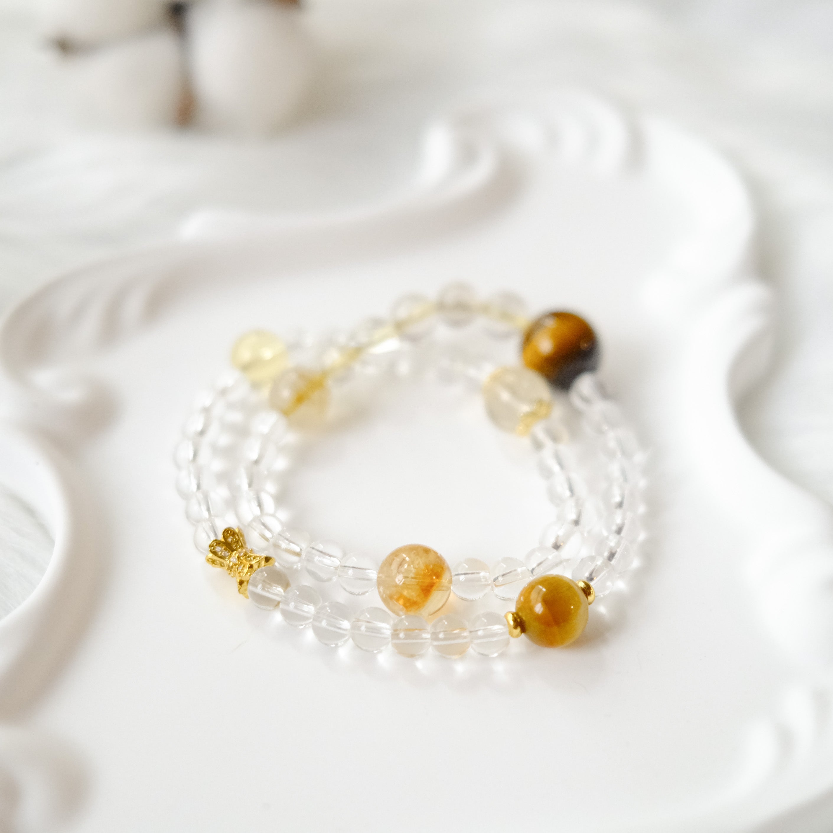 Strength & Clarity – Rutilated Quartz, Tiger’s Eye & Clear Quartz Bracelet