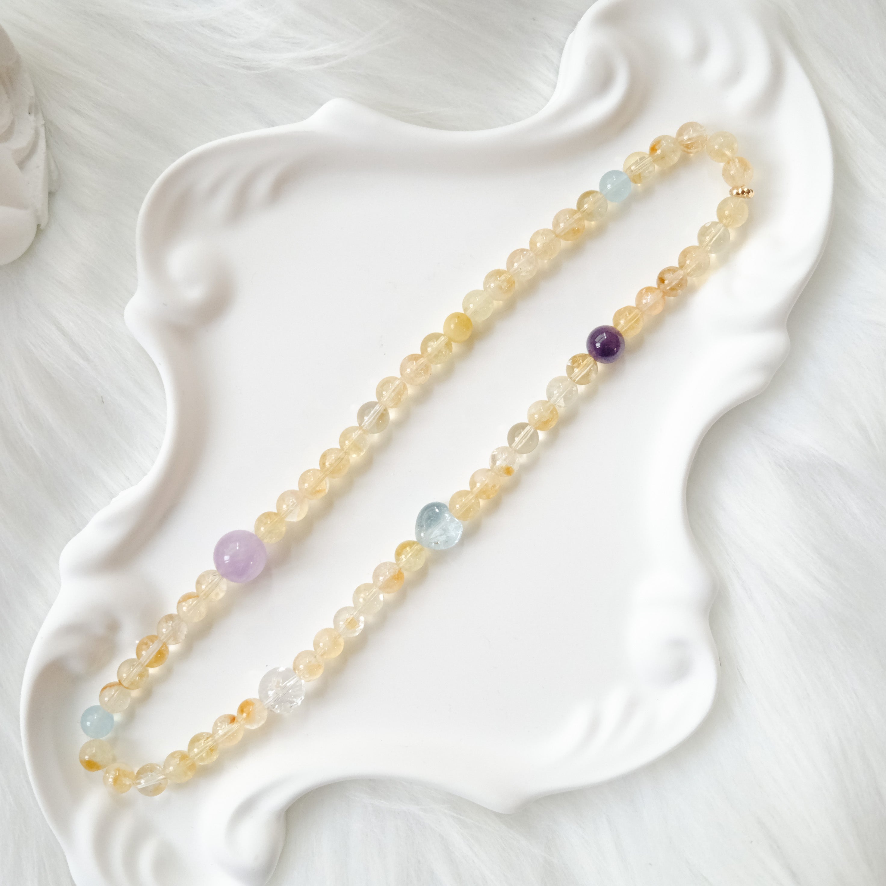 Radiance & Serenity – Golden Rutilated Quartz, Aquamarine & Amethyst Bracelet