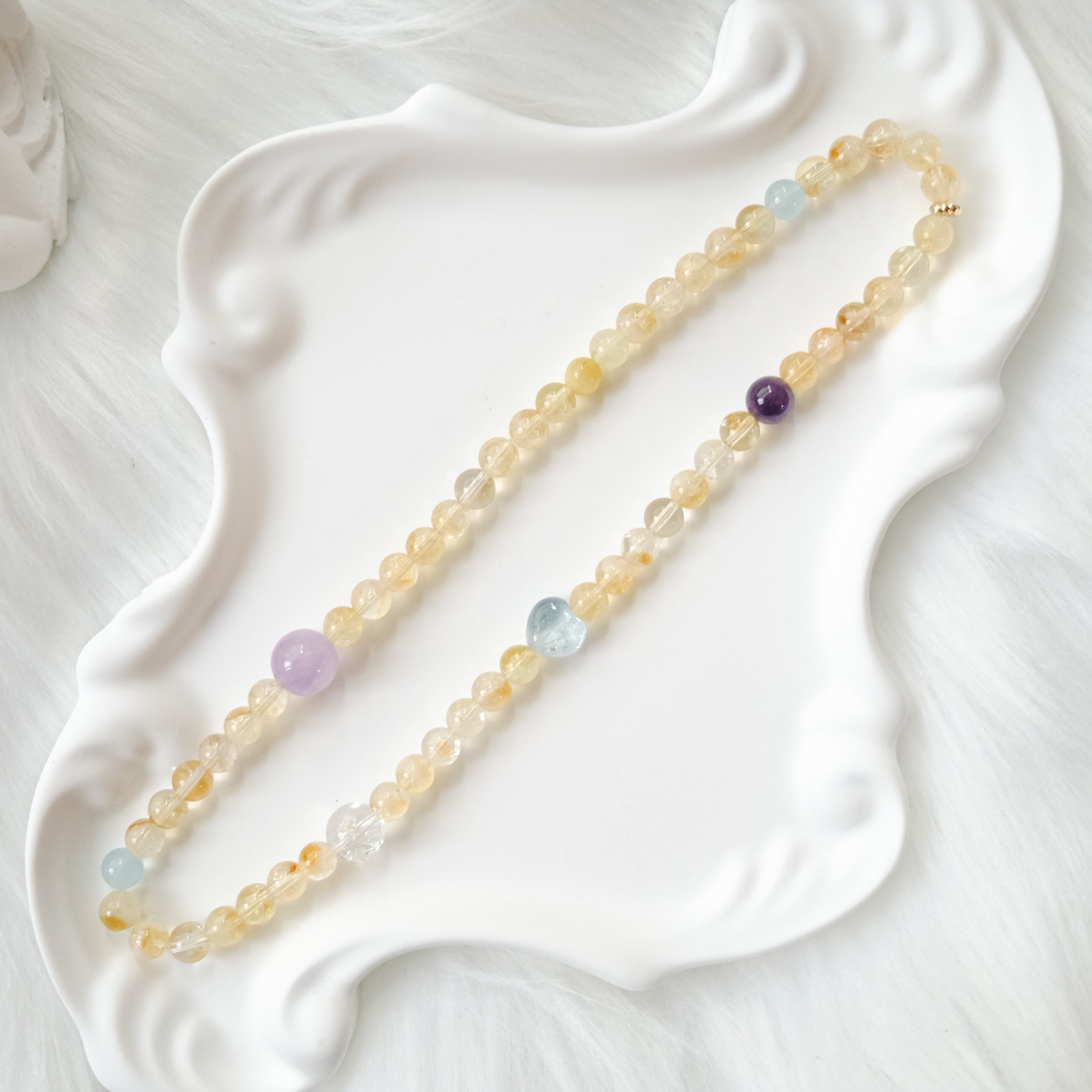 Radiance & Serenity – Golden Rutilated Quartz, Aquamarine & Amethyst Bracelet