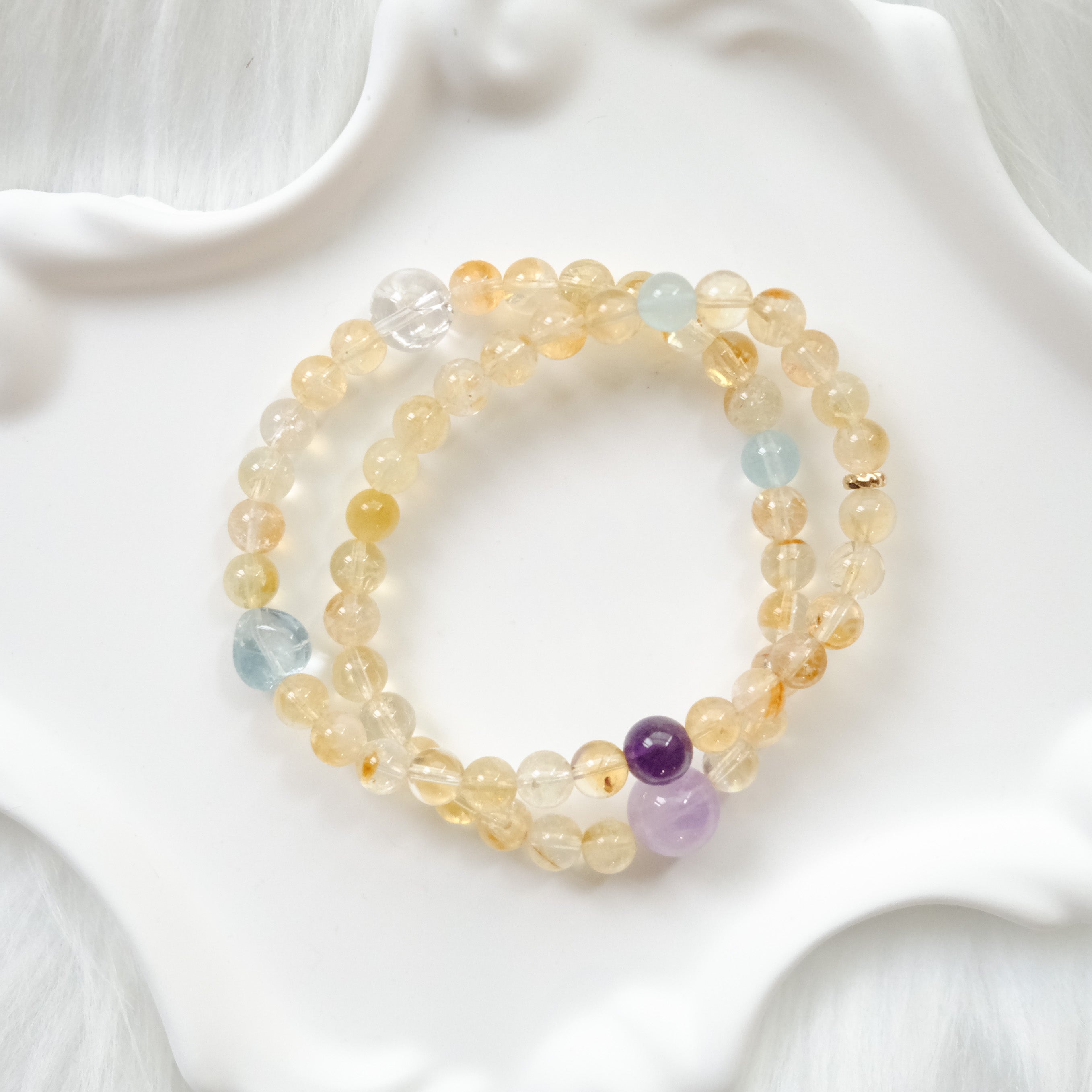 Radiance & Serenity – Golden Rutilated Quartz, Aquamarine & Amethyst Bracelet