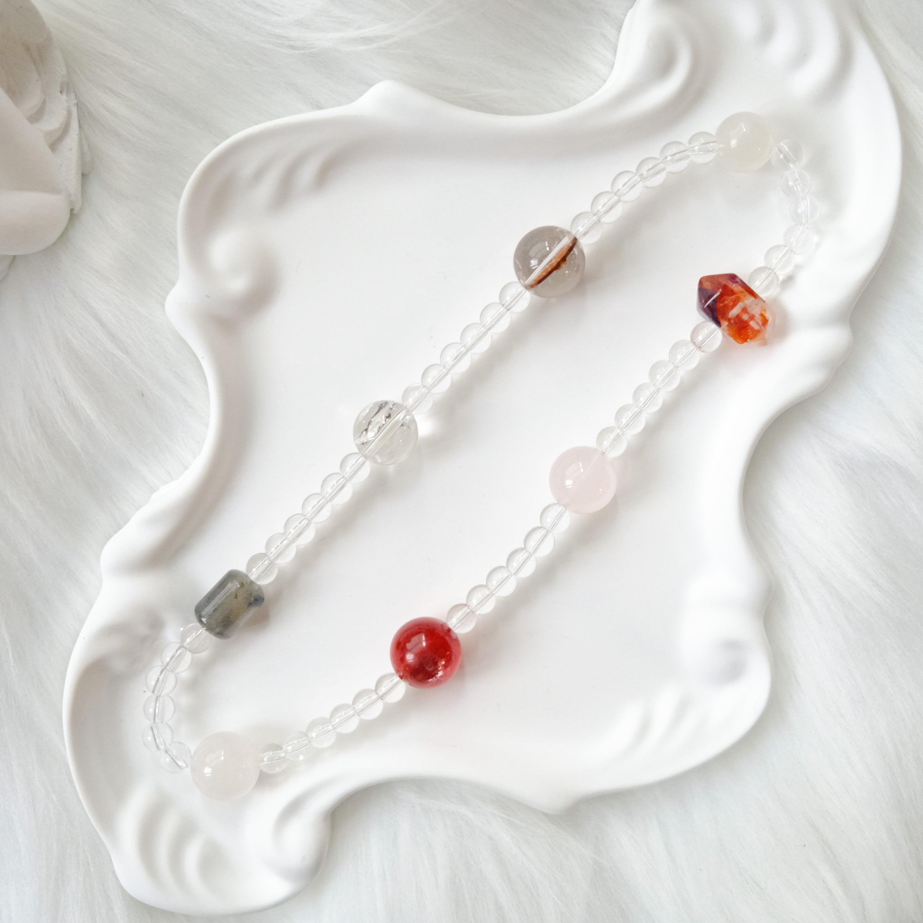 Intuition & Harmony – Moonstone, Red Rutilated Quartz, Lepidolite & Clear Quartz Bracelet
