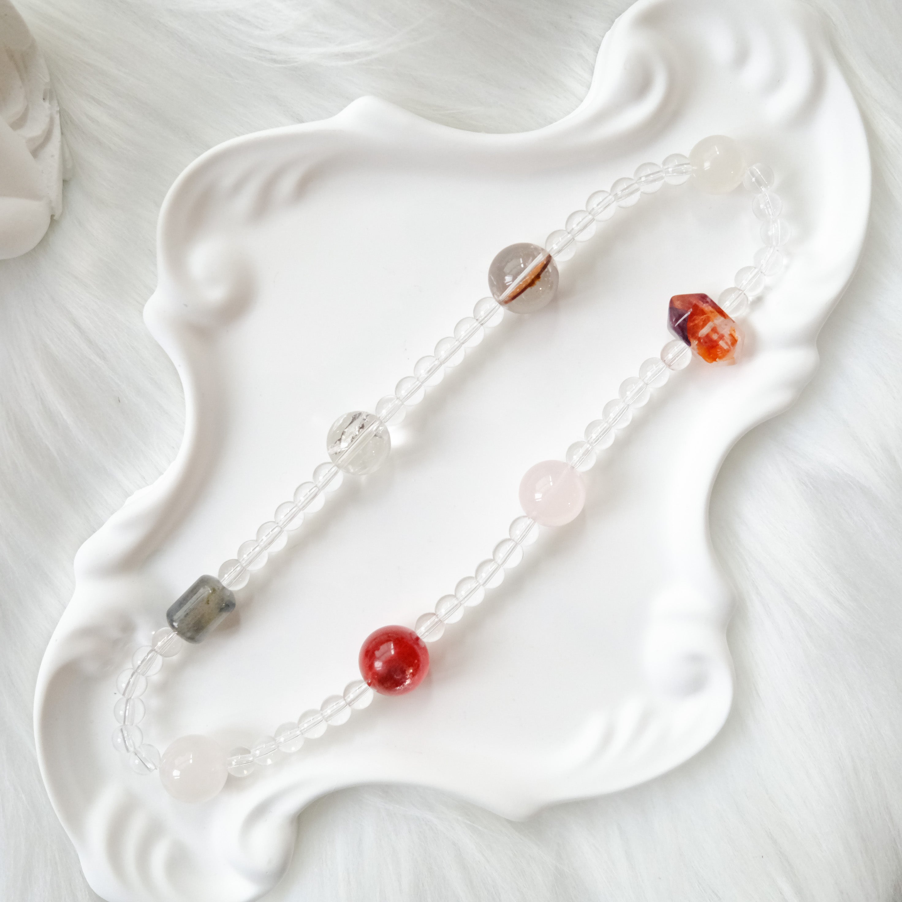 Intuition & Harmony – Moonstone, Red Rutilated Quartz, Lepidolite & Clear Quartz Bracelet