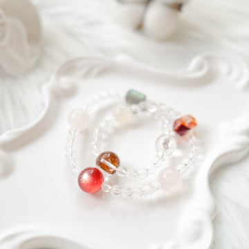 Intuition & Harmony – Moonstone, Red Rutilated Quartz, Lepidolite & Clear Quartz Bracelet