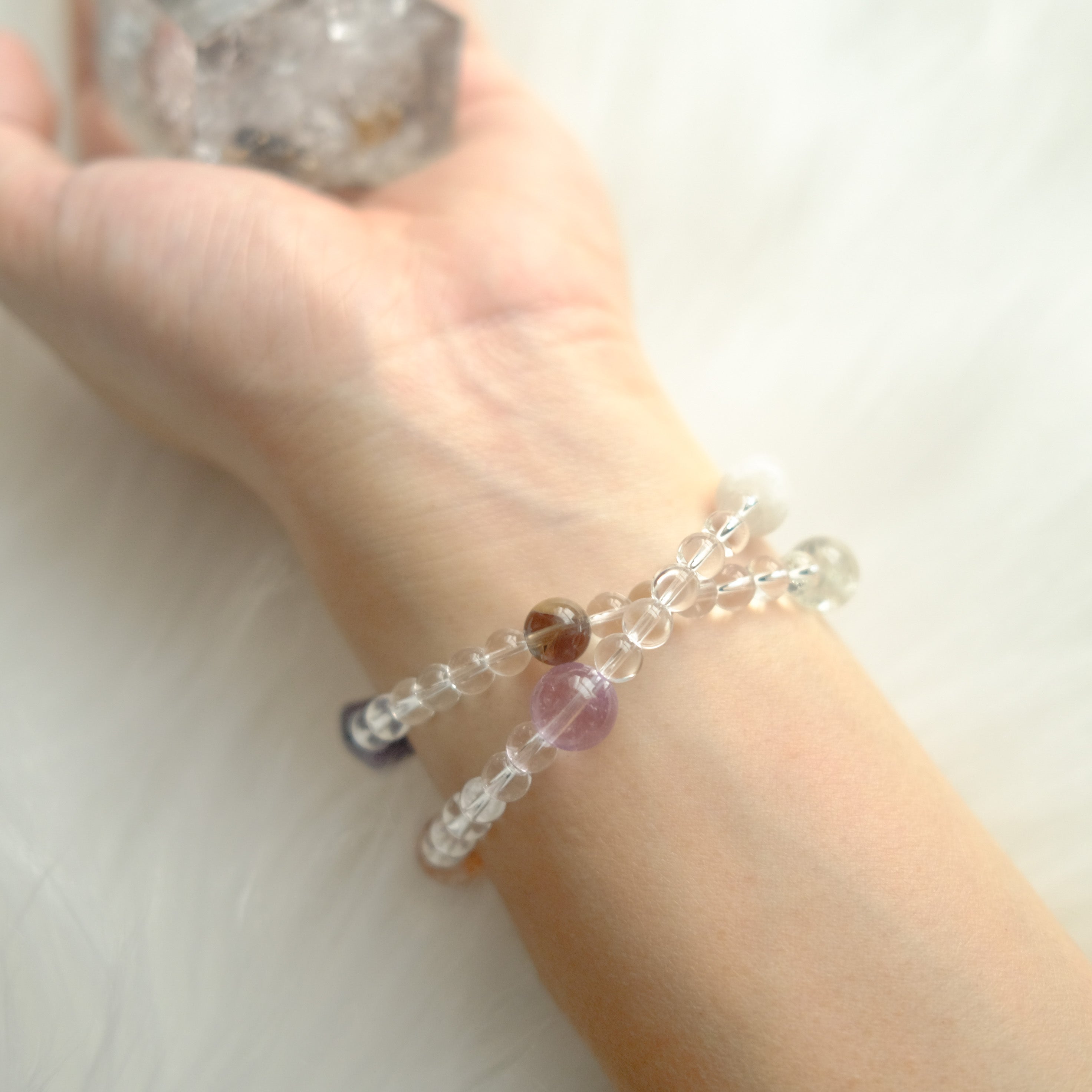 Rainbow Healer – Smoky Quartz, Amethyst, Aquamarine & Phantom Quartz Bracelet