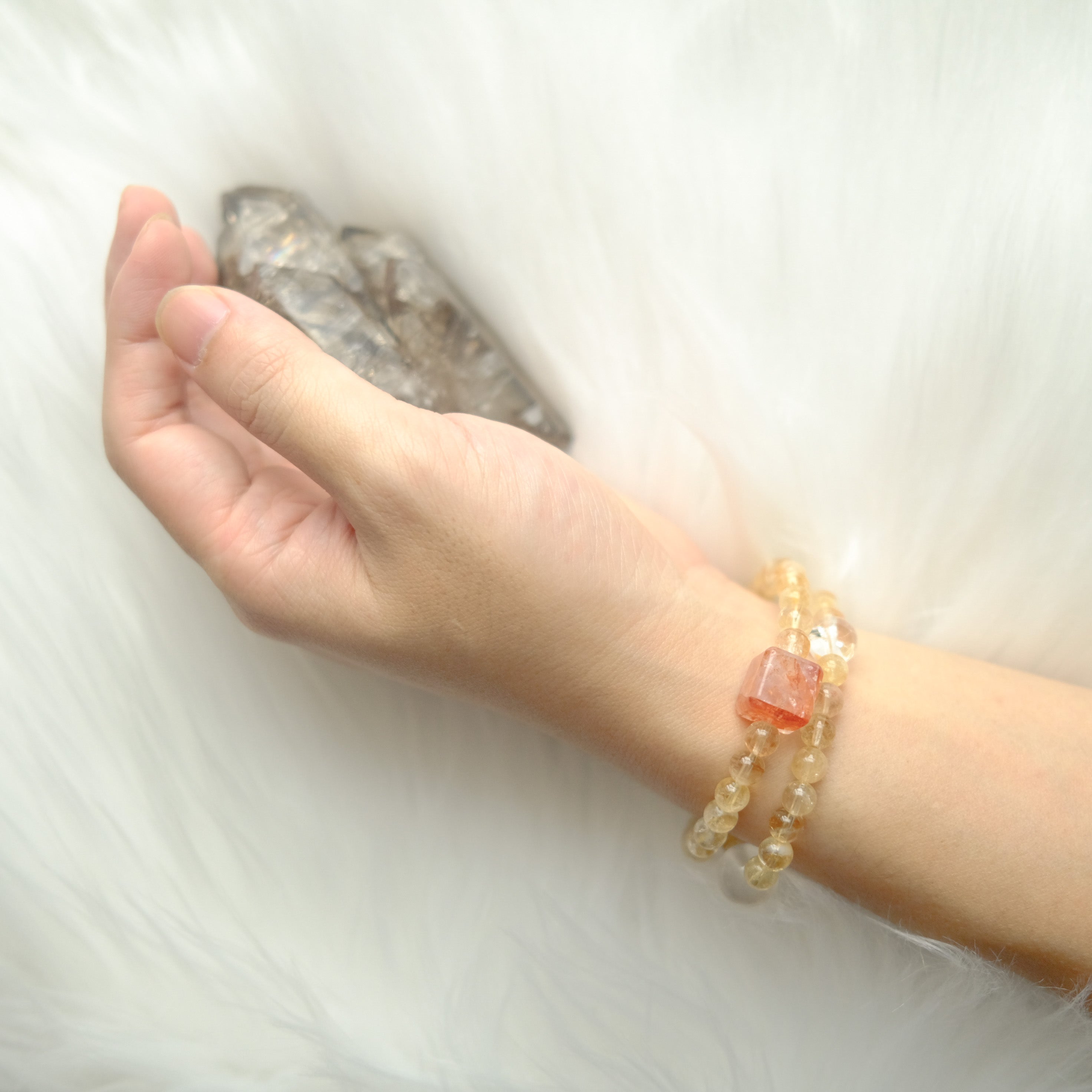 Abundance & Warm Light – Citrine, Red Rutilated Quartz & Himalayan Quartz Bracelet