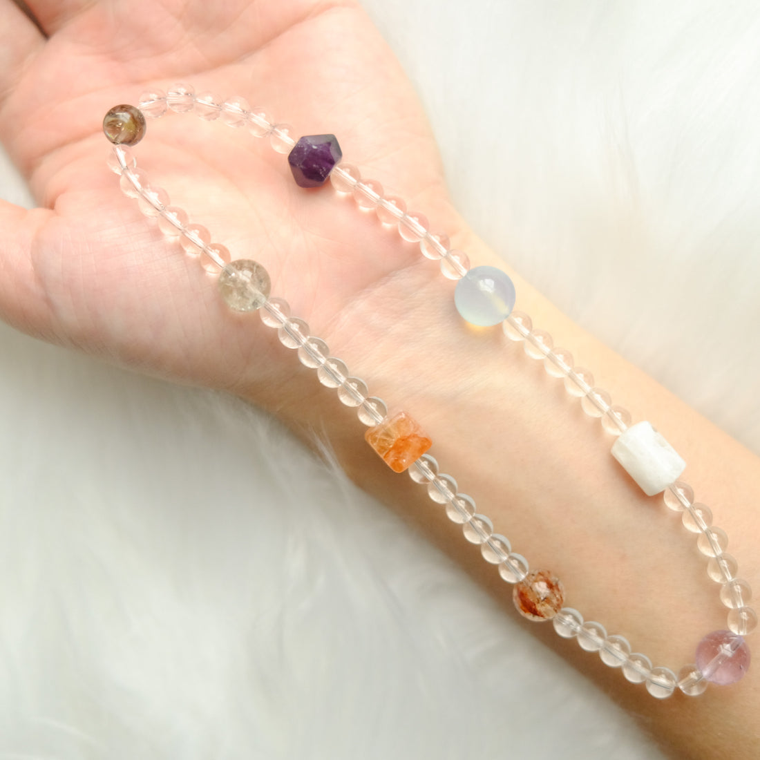Rainbow Healer – Smoky Quartz, Amethyst, Aquamarine & Phantom Quartz Bracelet