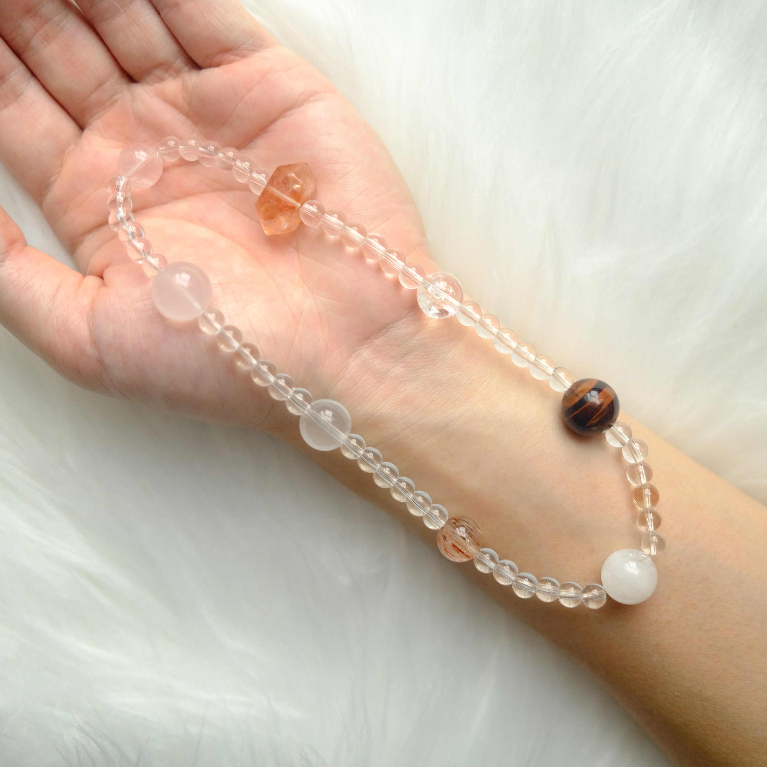 Emotional Balance & Inner Strength – Rose Quartz, Red Tiger’s Eye & Snow Phantom Quartz Bracelet