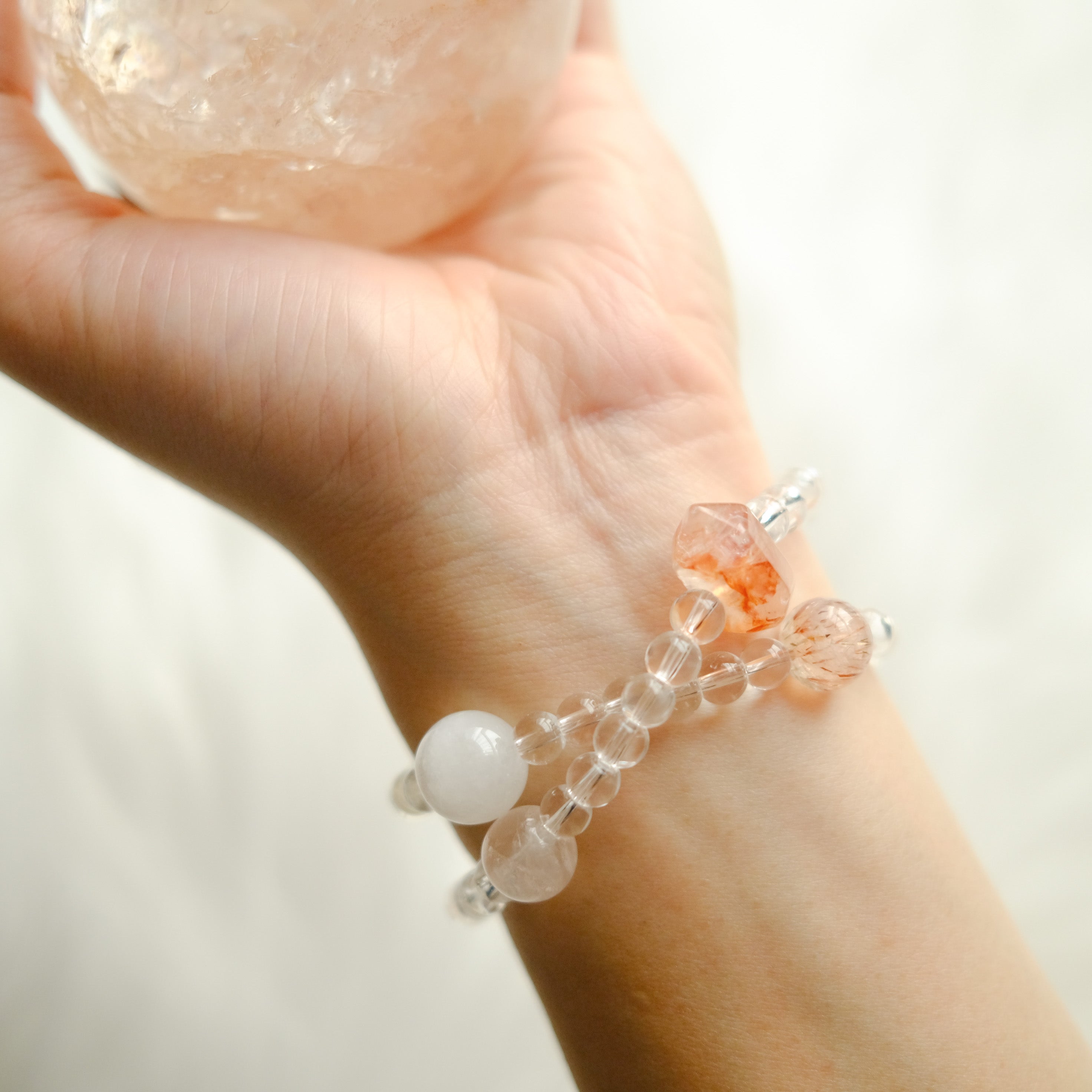 Emotional Balance & Inner Strength – Rose Quartz, Red Tiger’s Eye & Snow Phantom Quartz Bracelet