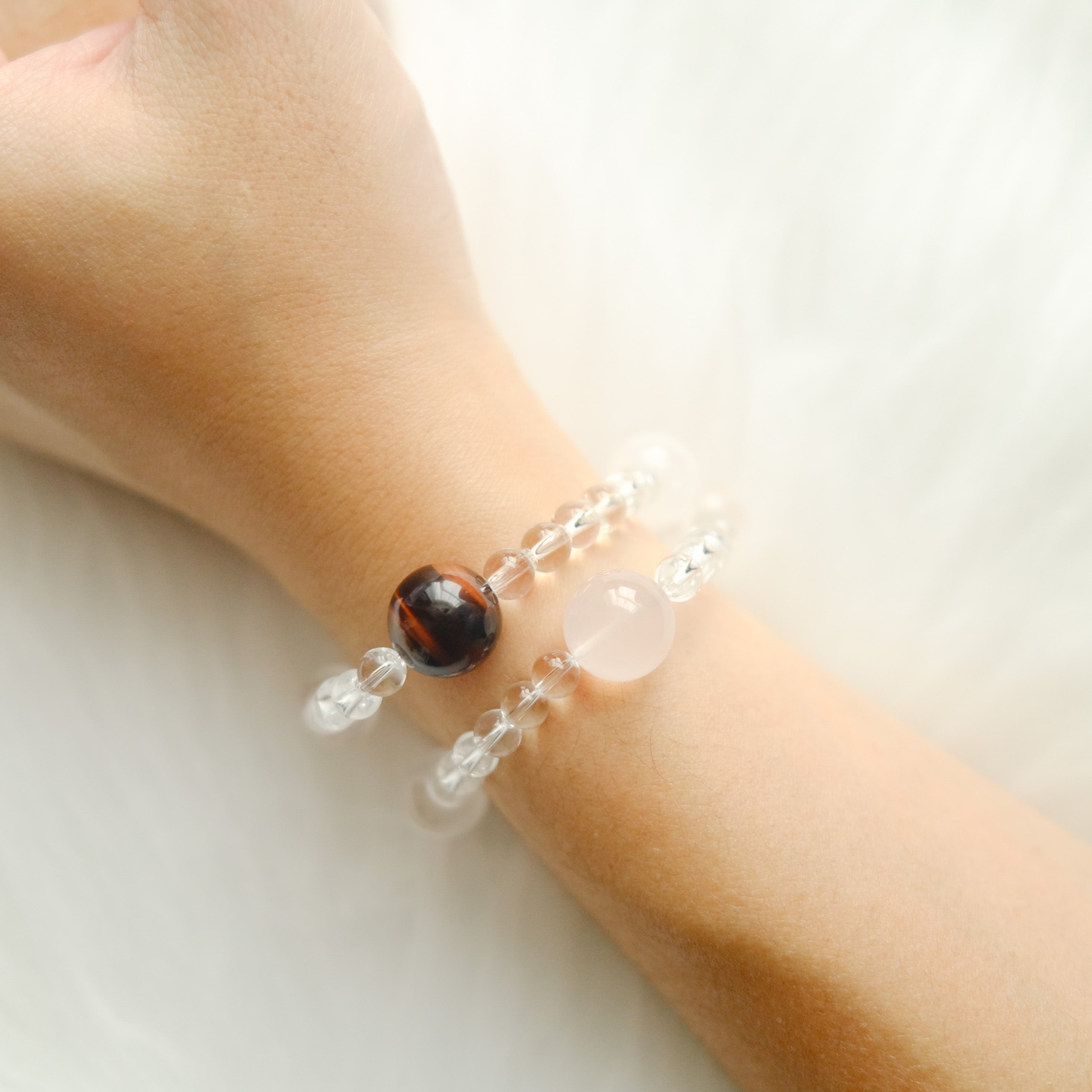 Emotional Balance & Inner Strength – Rose Quartz, Red Tiger’s Eye & Snow Phantom Quartz Bracelet