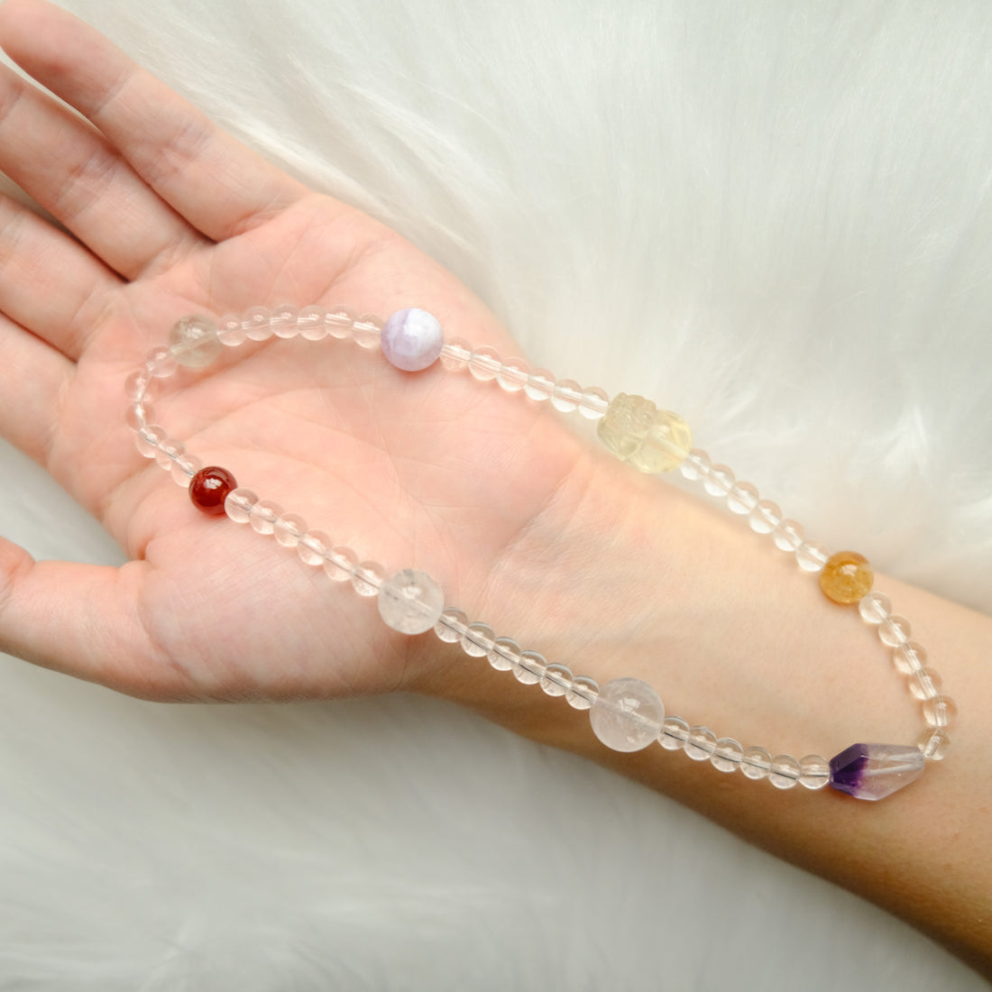 Love, Clarity & Fortune – Garnet, Kunzite, Citrine & Himalayan Quartz PIXIU Bracelet