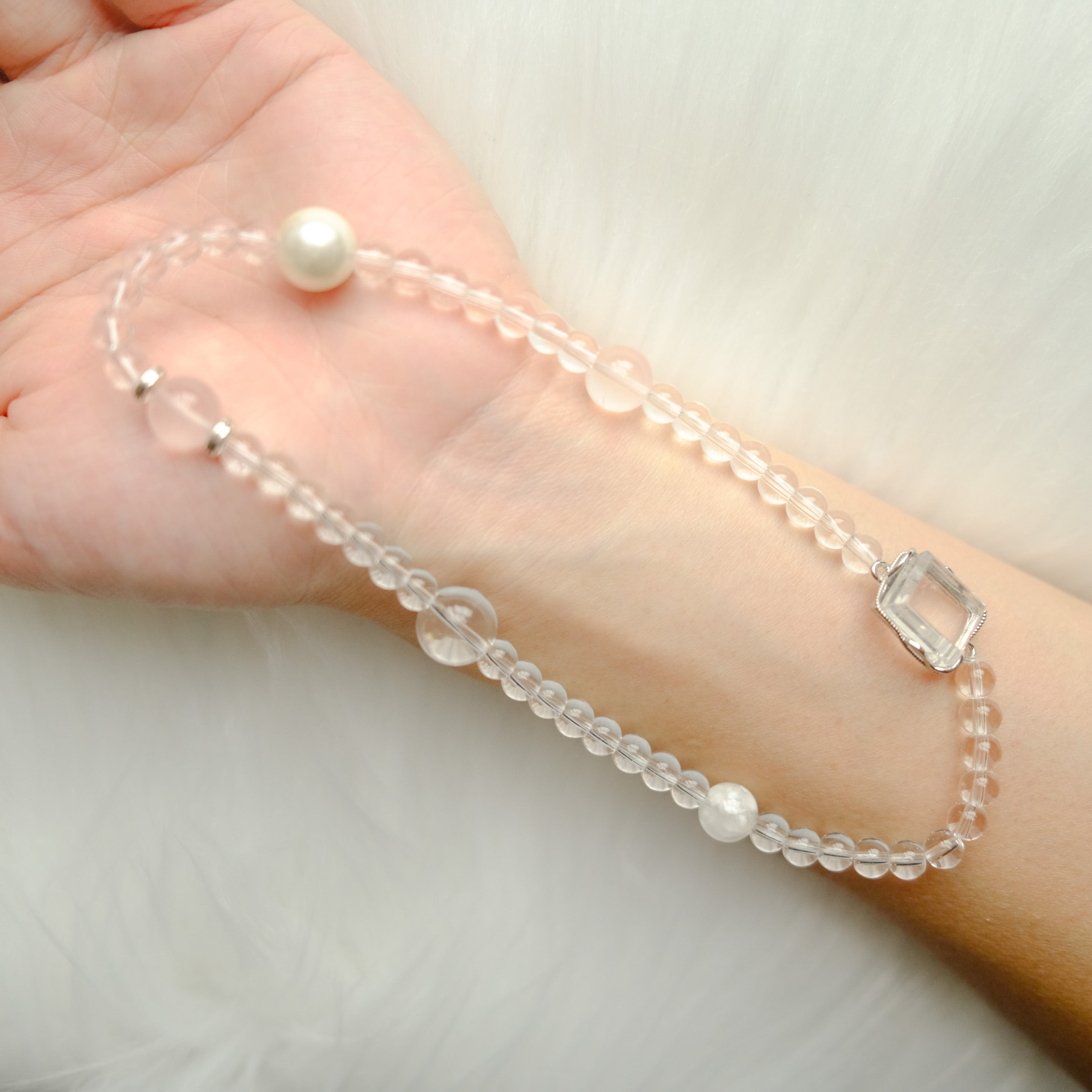 Purity & Calm – Pearl, Clear Quartz & Snow Phantom Bracelet