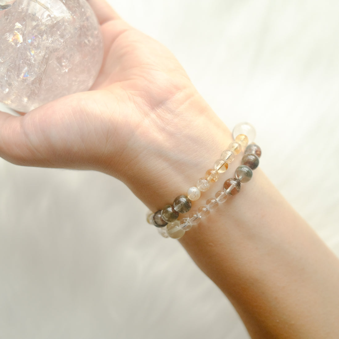 Abundance & Clarity – Golden Rutilated Quartz, Green Phantom & Clear Quartz Bracelet
