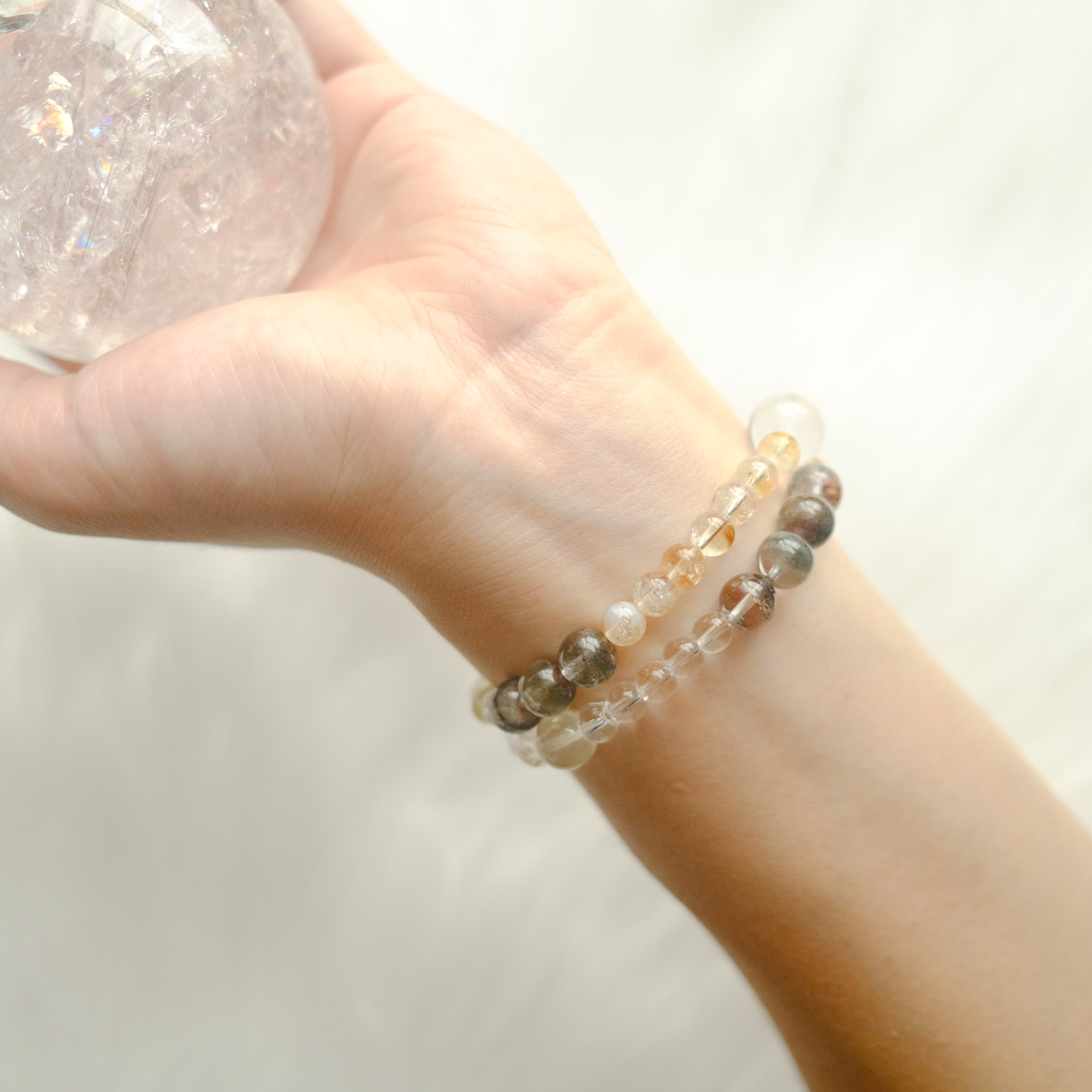 Abundance & Clarity – Golden Rutilated Quartz, Green Phantom & Clear Quartz Bracelet