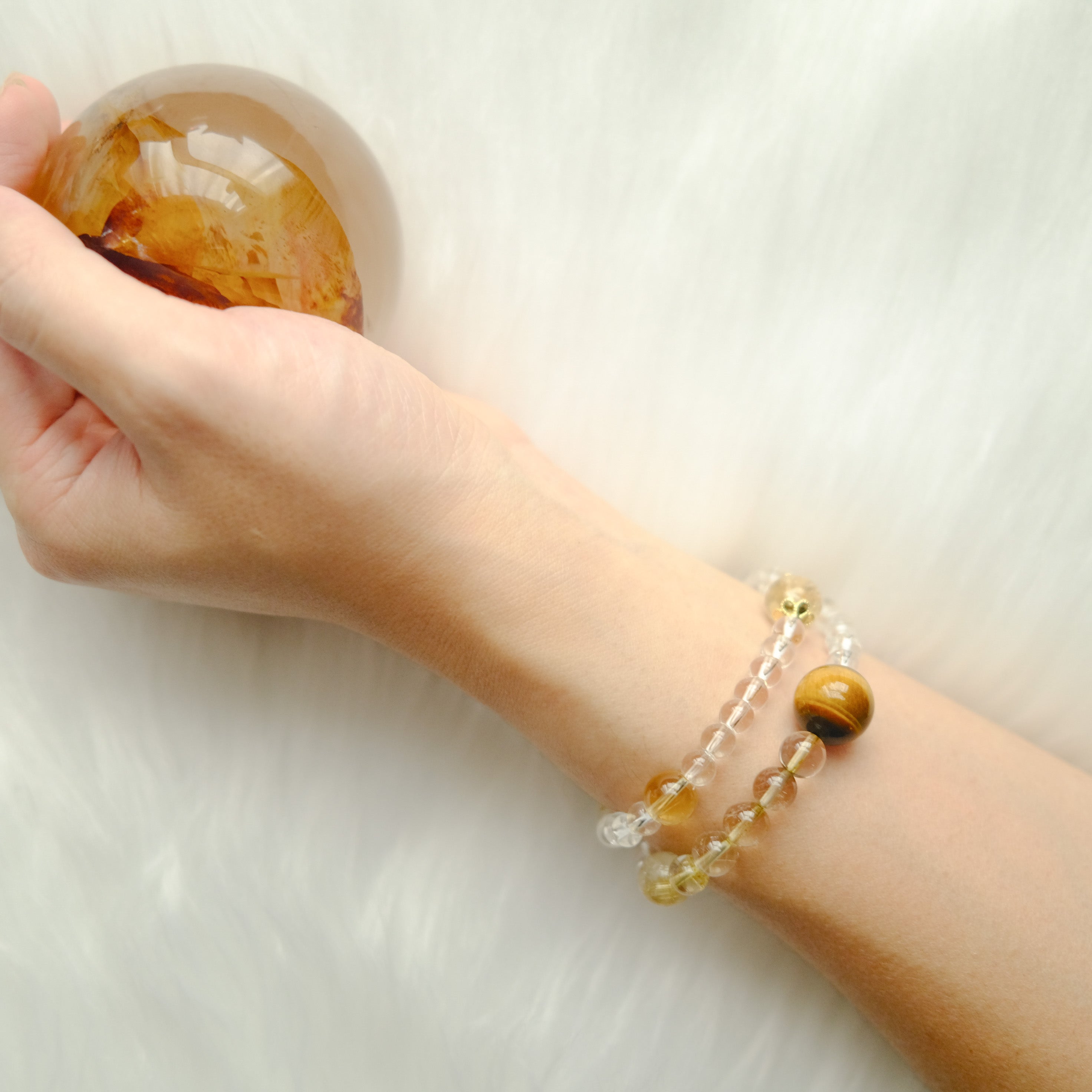 Strength & Clarity – Rutilated Quartz, Tiger’s Eye & Clear Quartz Bracelet