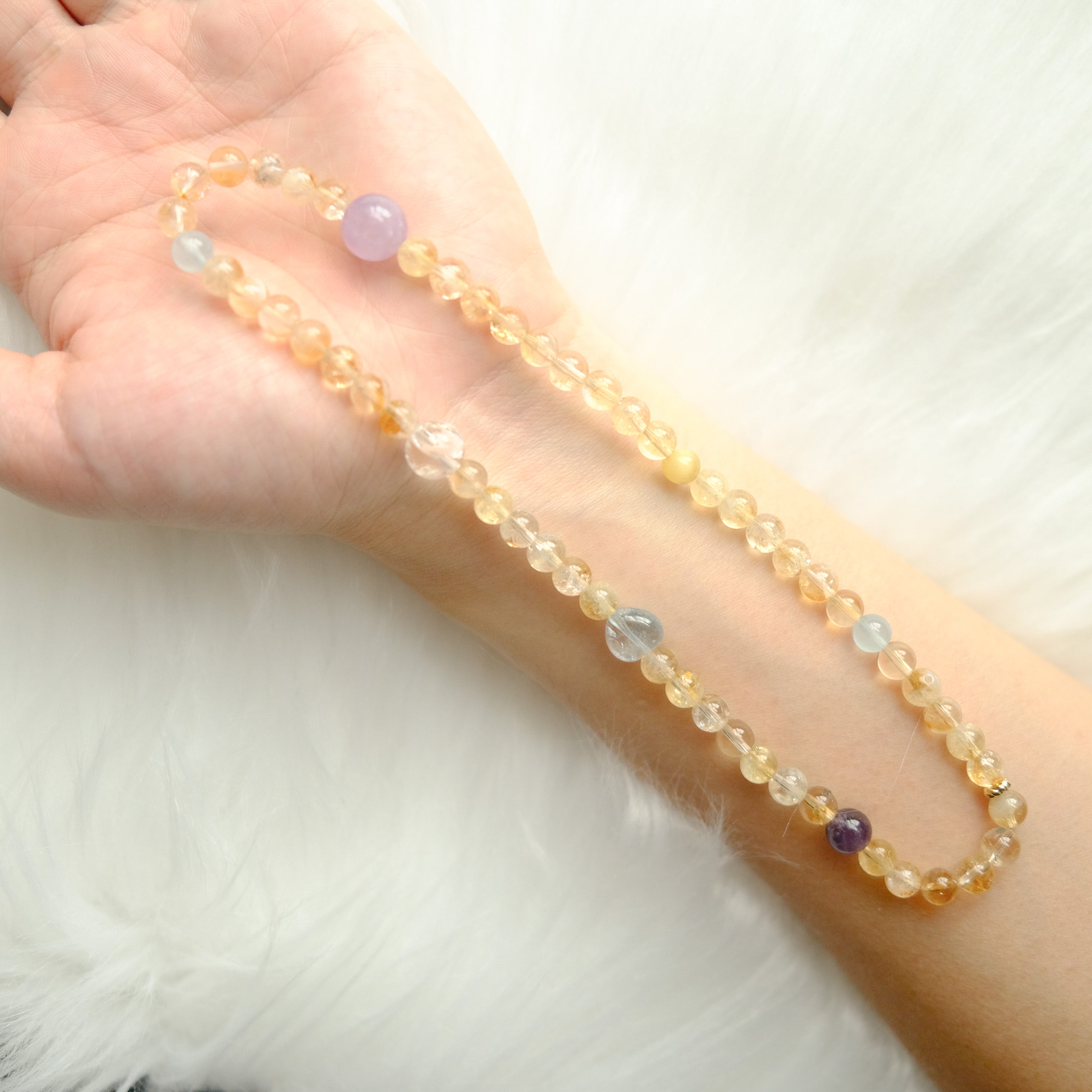 Radiance & Serenity – Golden Rutilated Quartz, Aquamarine & Amethyst Bracelet
