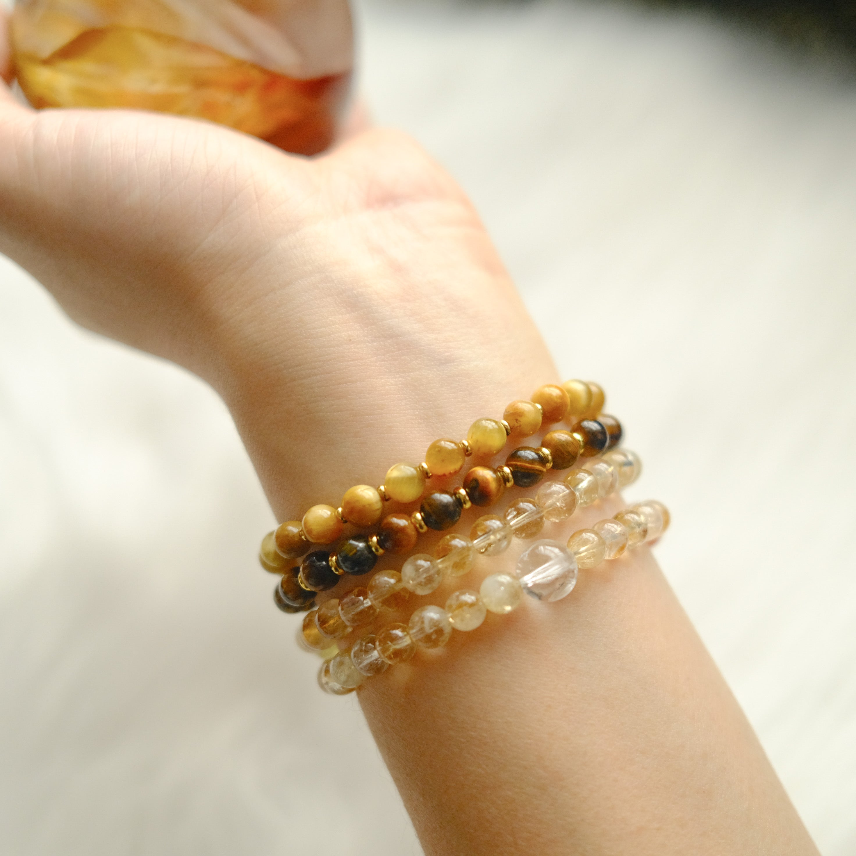 Abundance & Warm Light – Citrine, Red Rutilated Quartz & Himalayan Quartz Bracelet