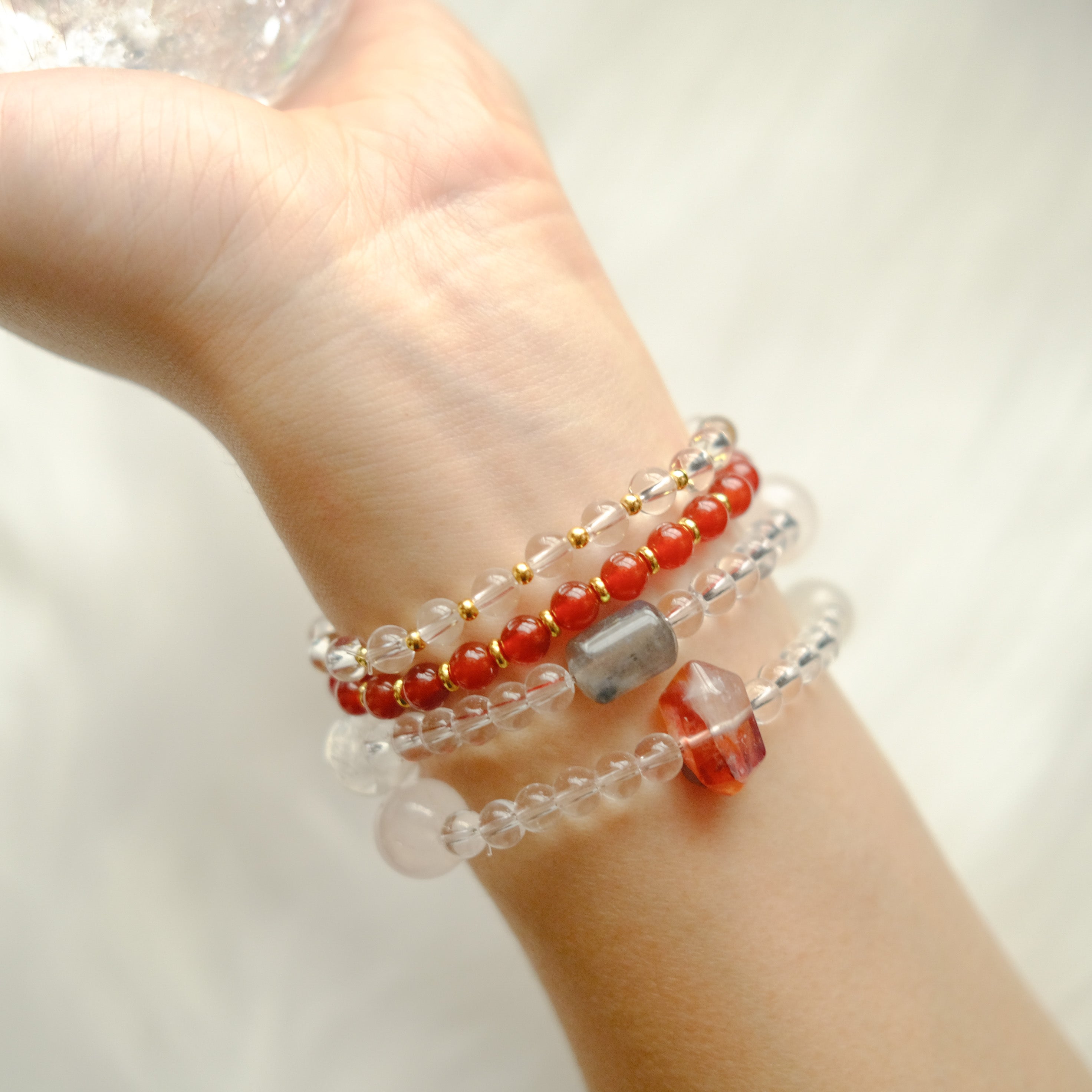 Intuition & Harmony – Moonstone, Red Rutilated Quartz, Lepidolite & Clear Quartz Bracelet
