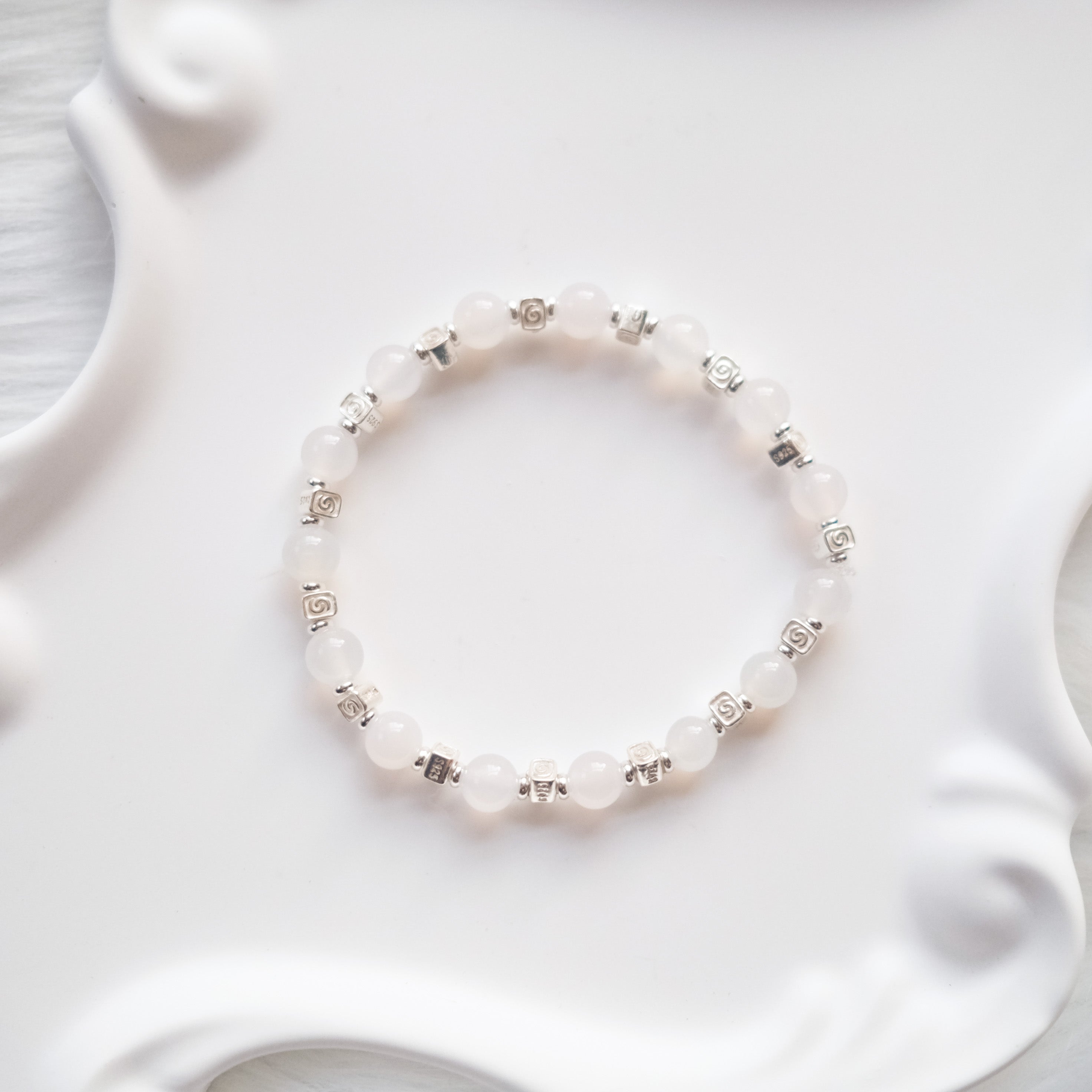 Spiral Flow – White Chalcedony Silver Bracelet | the Spiral Collection