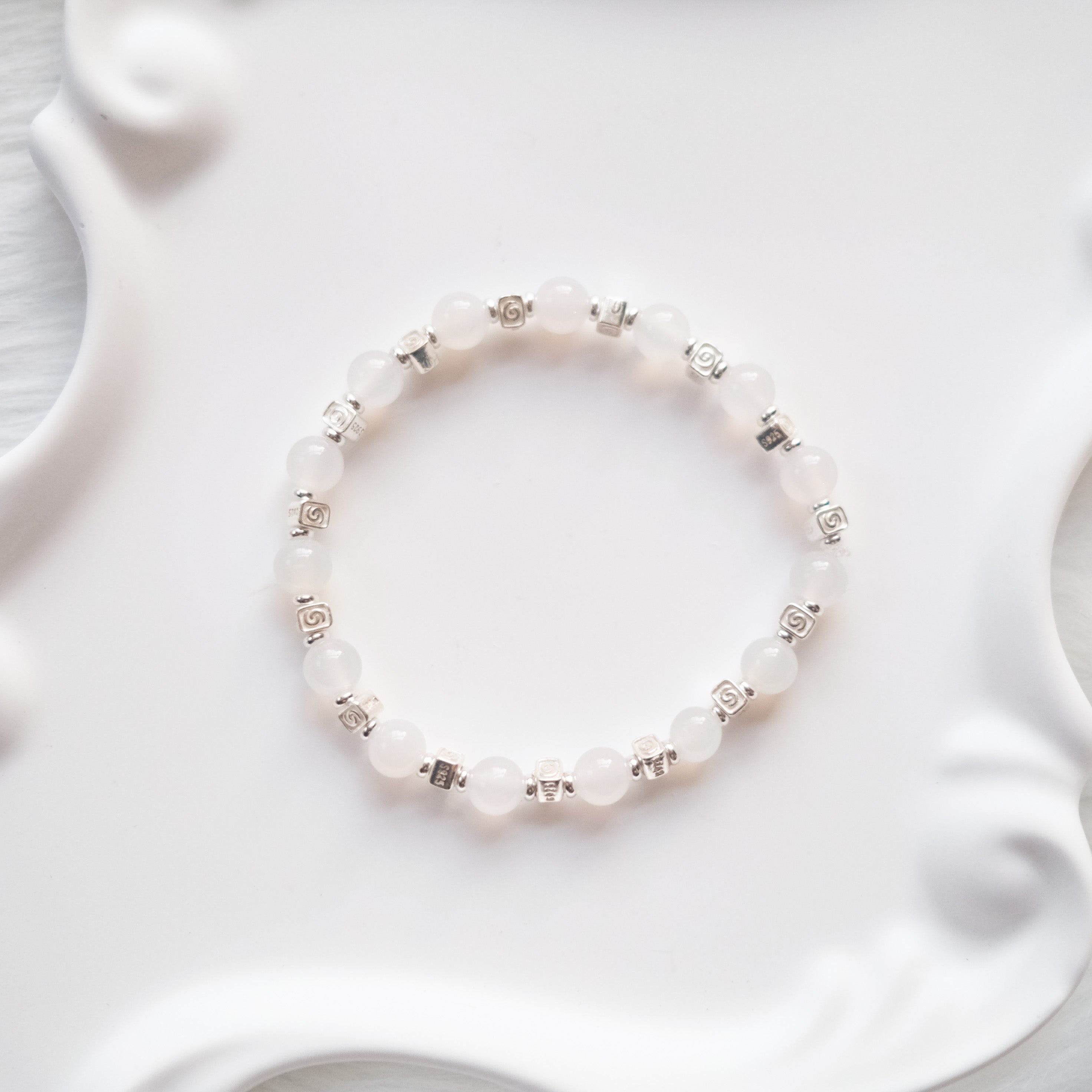 Spiral Flow – White Chalcedony Silver Bracelet | the Spiral Collection