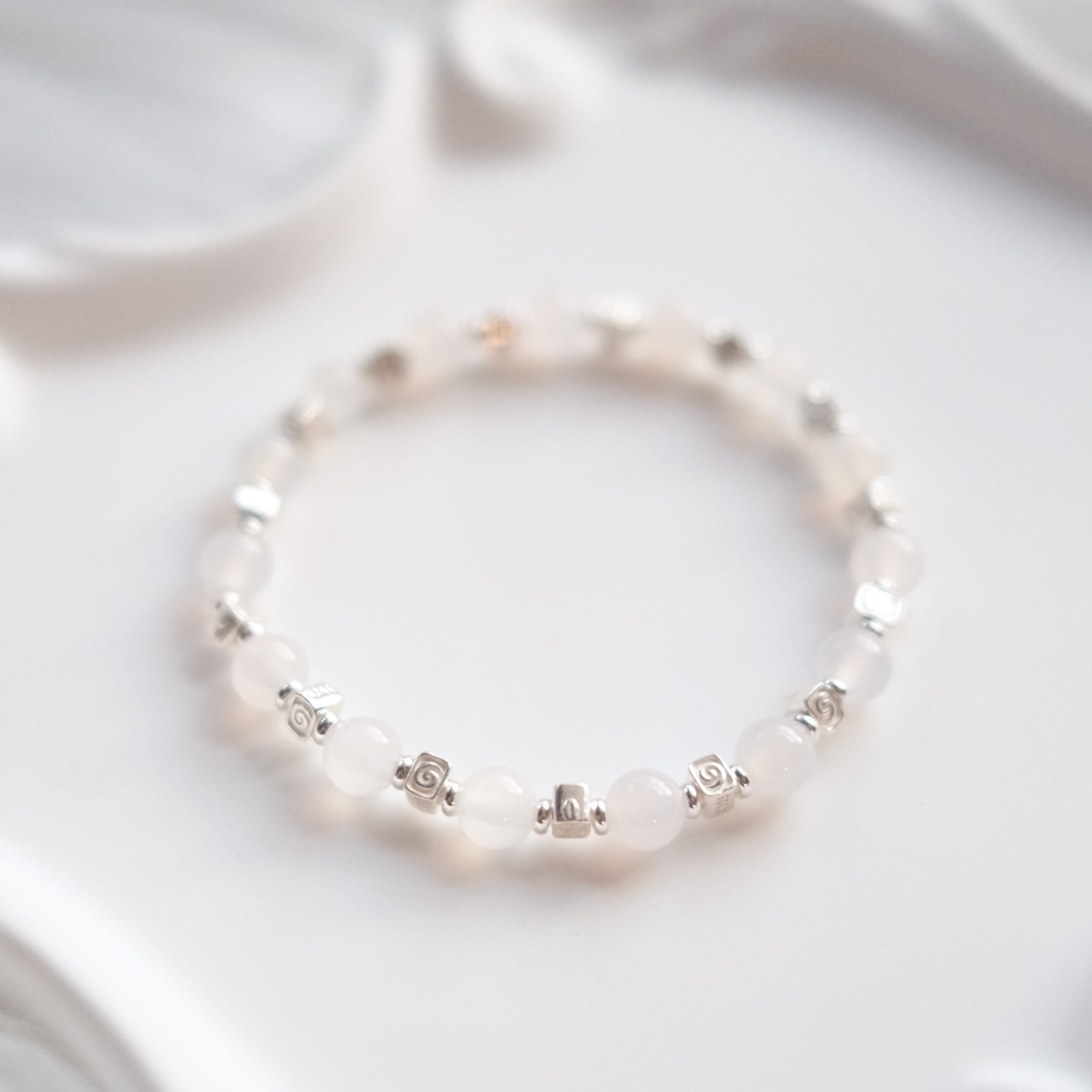 Spiral Flow – White Chalcedony Silver Bracelet | the Spiral Collection