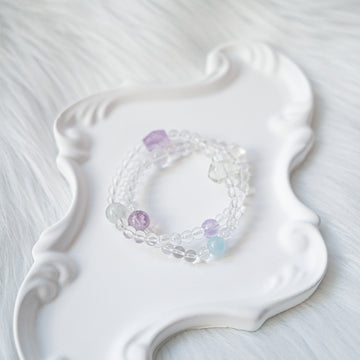 Clarity & Emotional Balance – Amethyst, Green Quartz & Aquamarine Bracelet