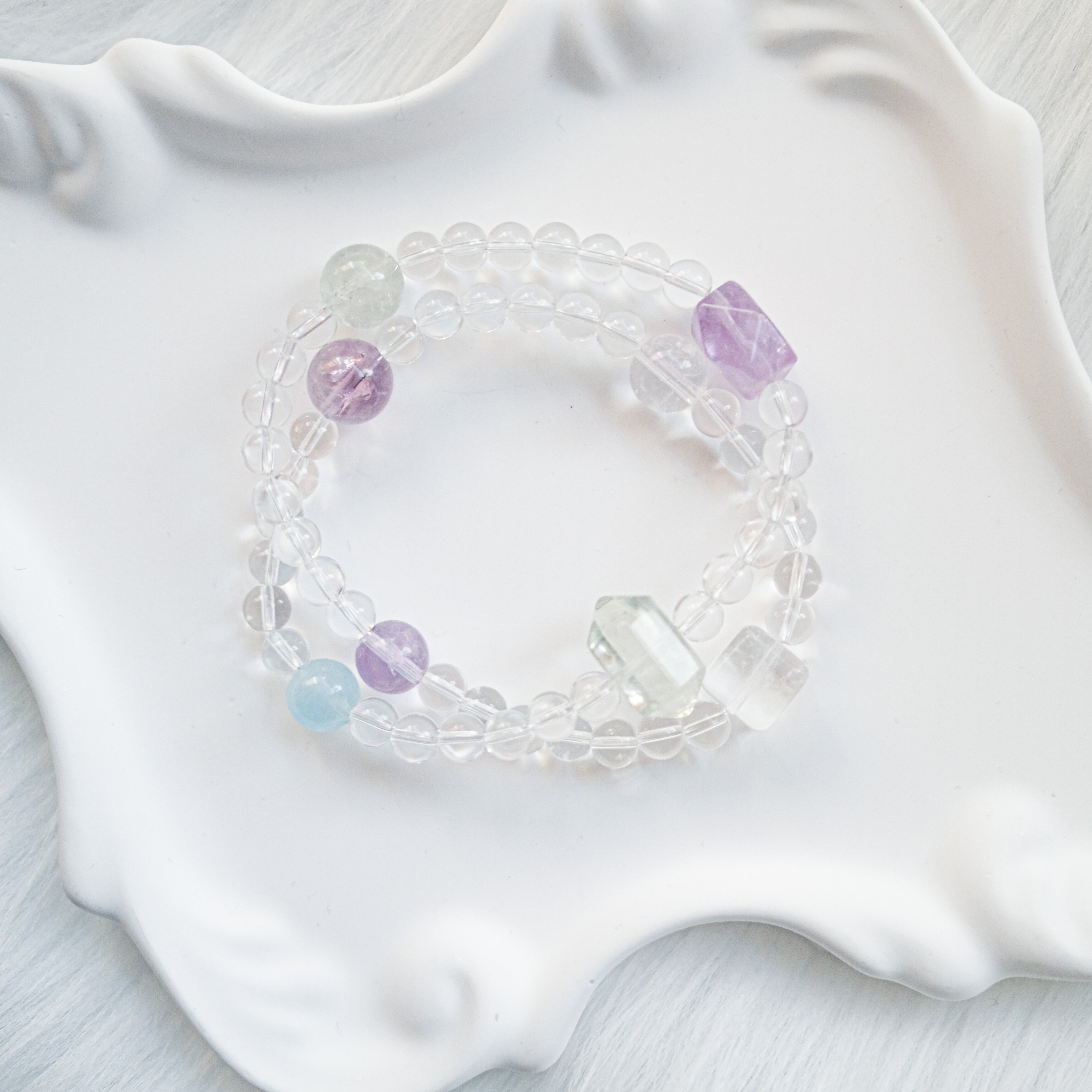 Clarity & Emotional Balance – Amethyst, Green Quartz & Aquamarine Bracelet