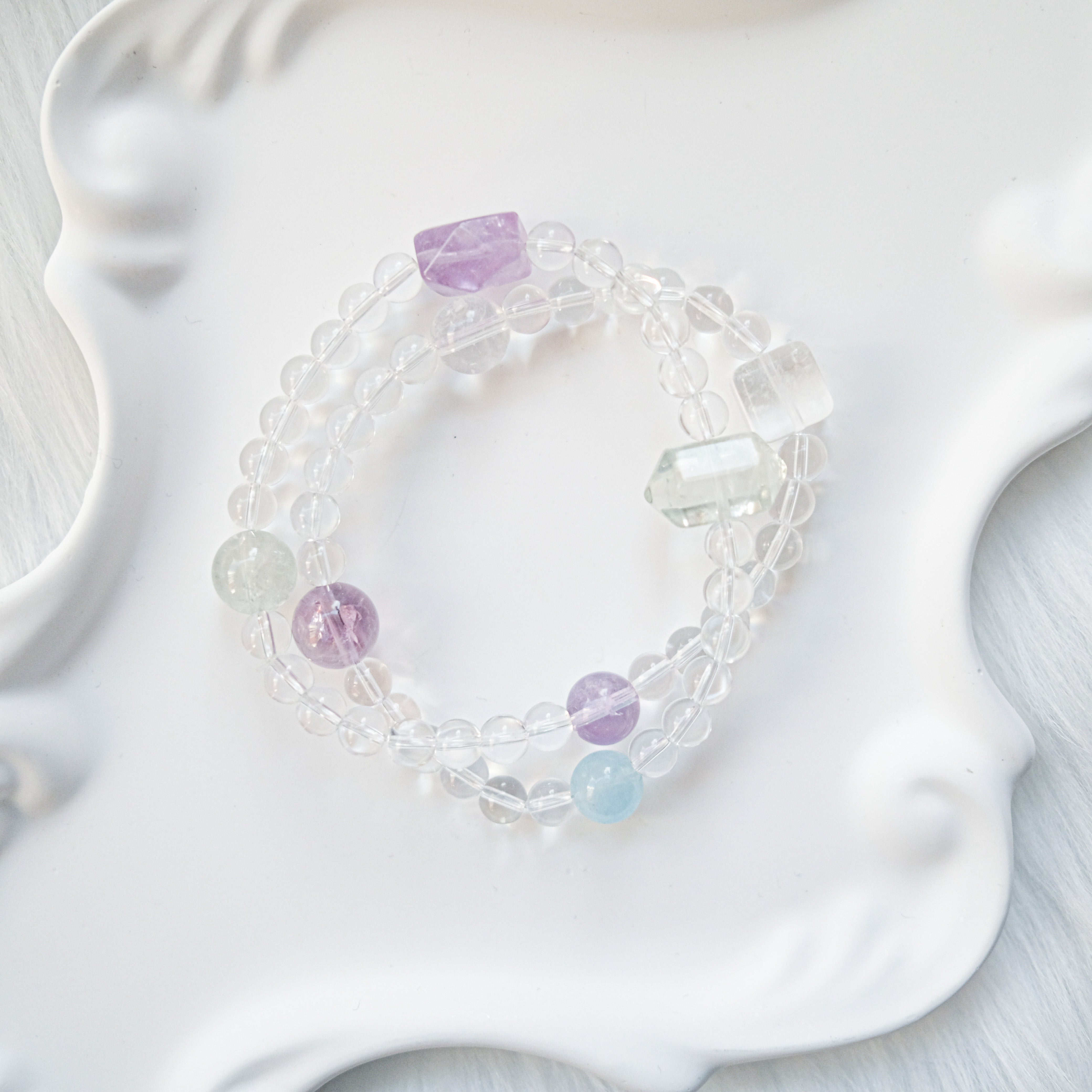 Clarity & Emotional Balance – Amethyst, Green Quartz & Aquamarine Bracelet