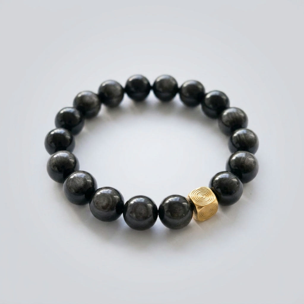 Spiral Echo 10mm Obsidian & Tiger's Eye Bracelet | Emotional Balance Bracelet | Harmysoul