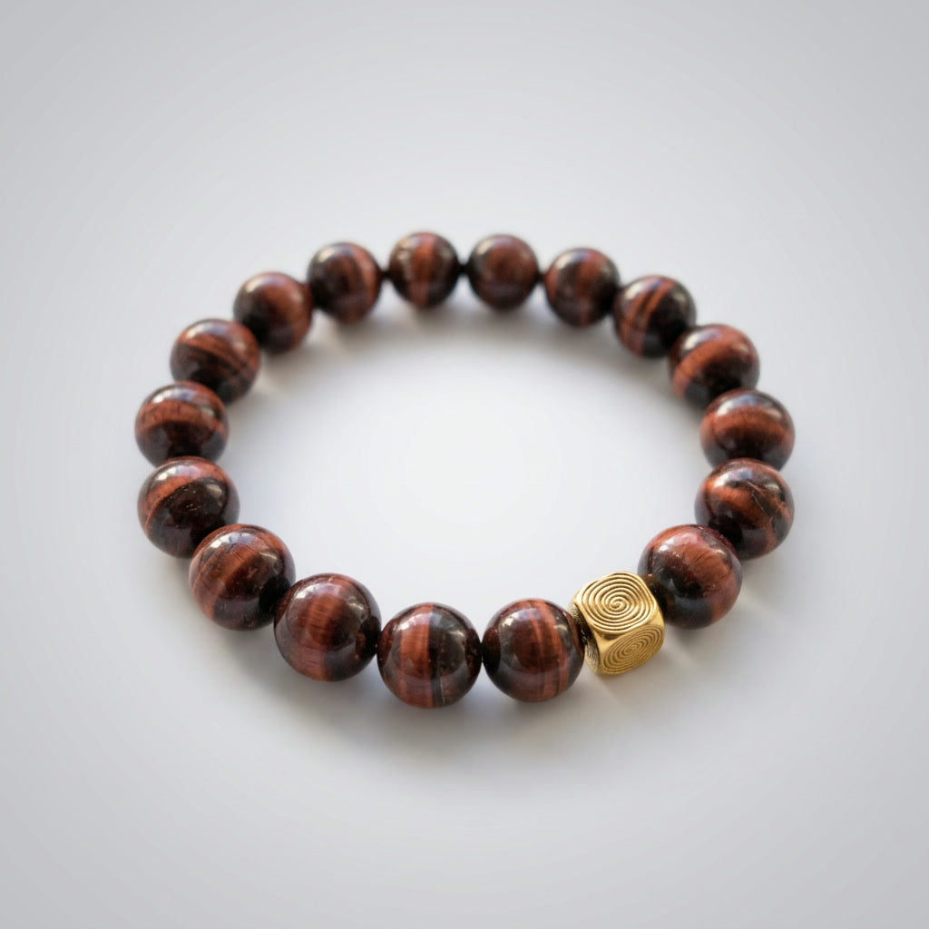 Spiral Echo 10mm Obsidian & Tiger's Eye Bracelet | Emotional Balance Bracelet | Harmysoul