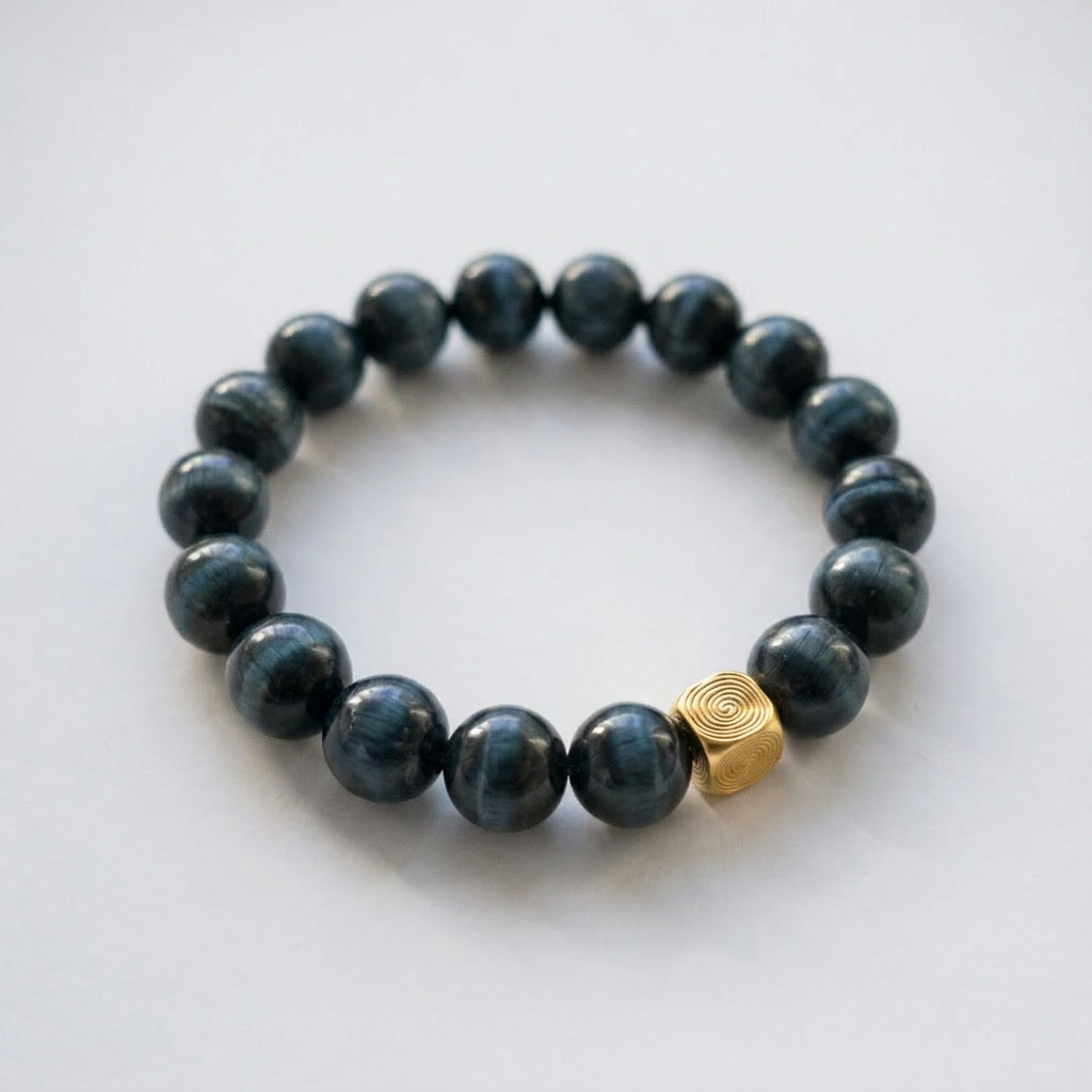 Spiral Echo 10mm Obsidian & Tiger's Eye Bracelet | Emotional Balance Bracelet | Harmysoul