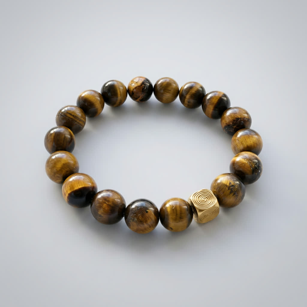 Spiral Echo 10mm Obsidian & Tiger's Eye Bracelet | Emotional Balance Bracelet | Harmysoul