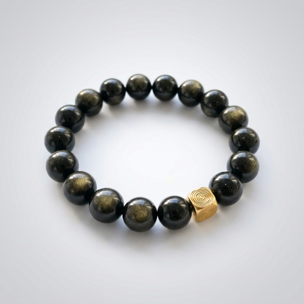 Spiral Echo 10mm Obsidian & Tiger's Eye Bracelet | Emotional Balance Bracelet | Harmysoul