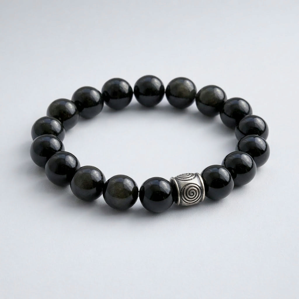 Spiral Ground 12mm Obsidian & Tiger's Eye Bracelet | Grounding & Daily Balance | Harmysoul
